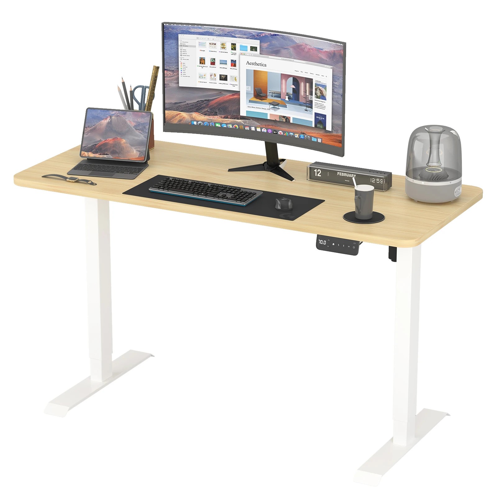 1 Advwin Standing Desk Height Adjustable Electric Sit Stand Desks 120cm - Natural, 1 of 5