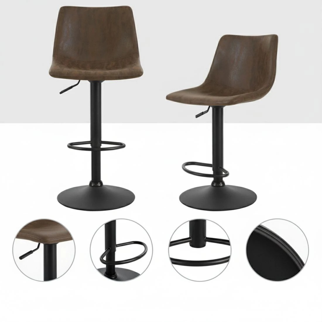 3 Artiss 4x Bar Stools Vintage Leather Swivel Gas Lift - Brown, 3 of 5