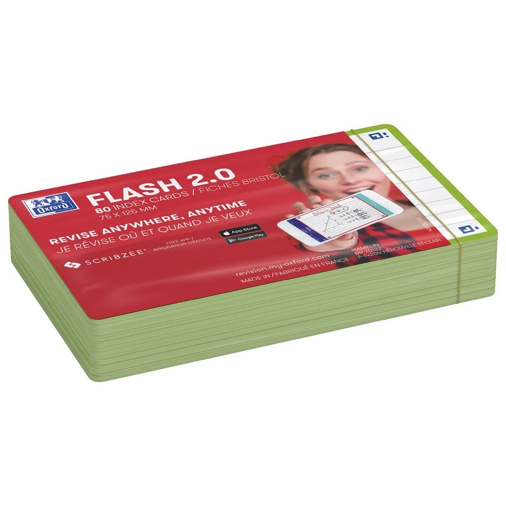 2 Oxford Flash 2.0 Index Cards Ruled 75 x 125mm Green 80 Pack, 2 of 3