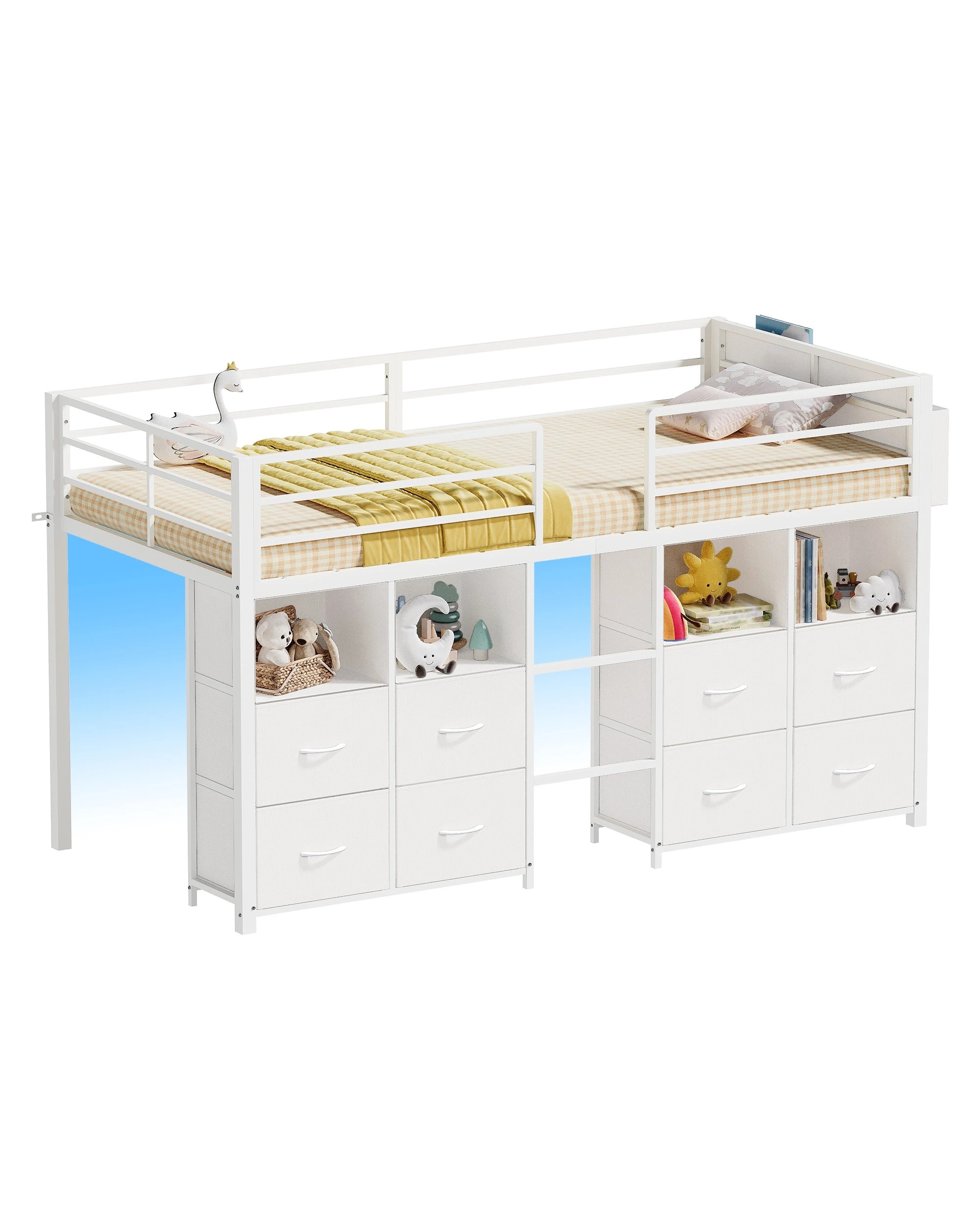 6 Ufurniture Kids Low Loft Metal Bed Frame for Small Rooms - Single Bed - White, 6 of 7