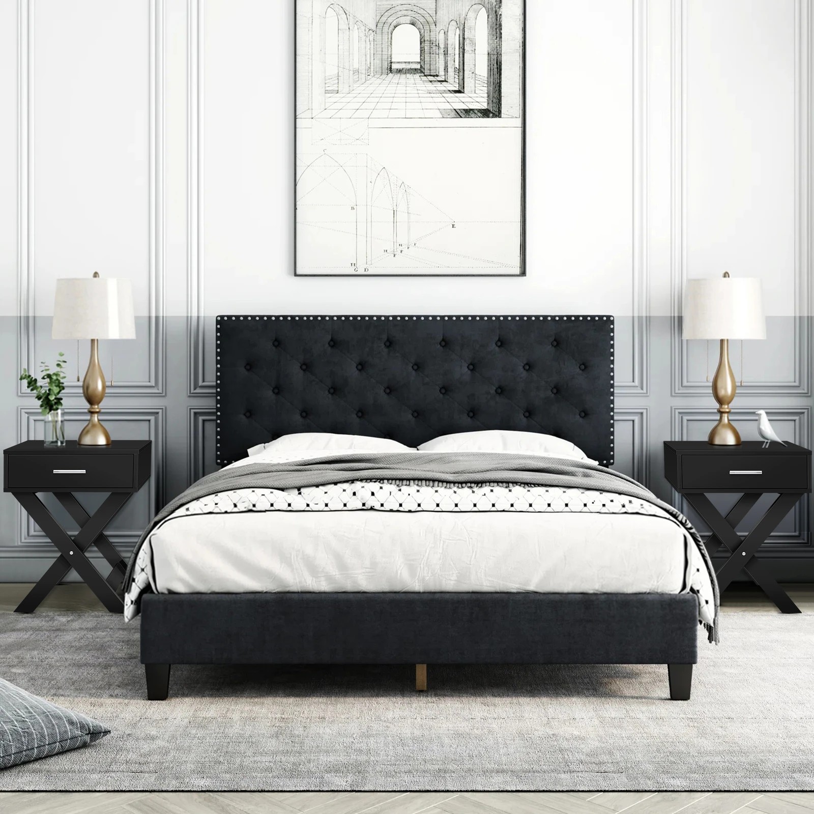 3 Alfordson 2x Bedside Table French Country Nightstand - Black, 3 of 10