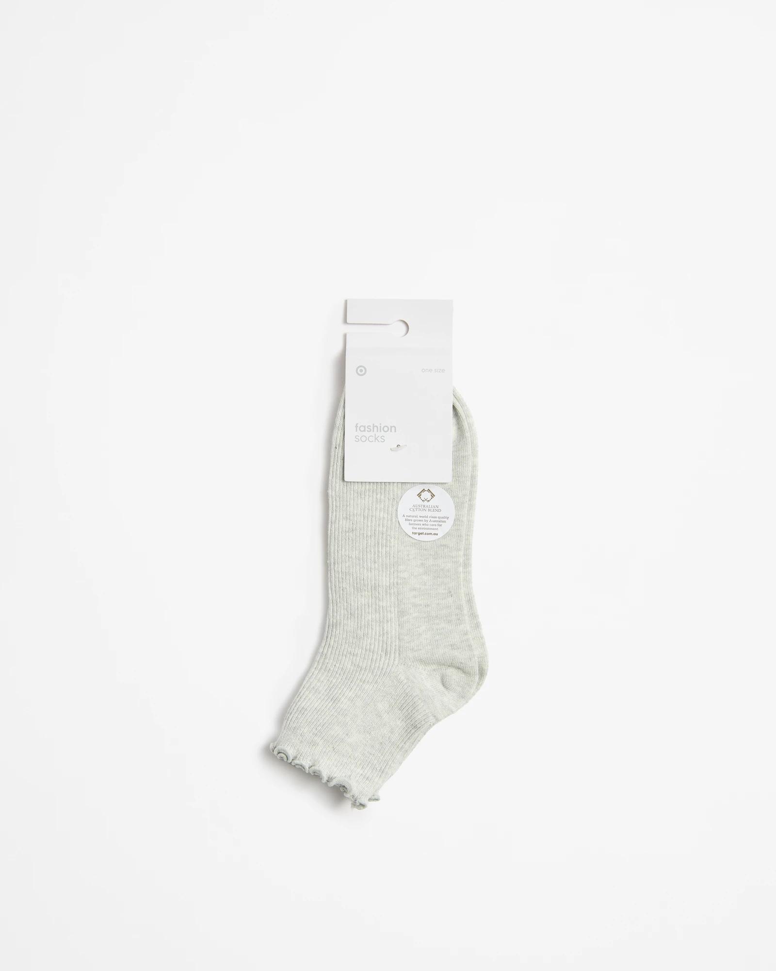 3 Target Australian Cotton Blend Frill Quarter Crew Socks GREY MARLE, 3 of 3