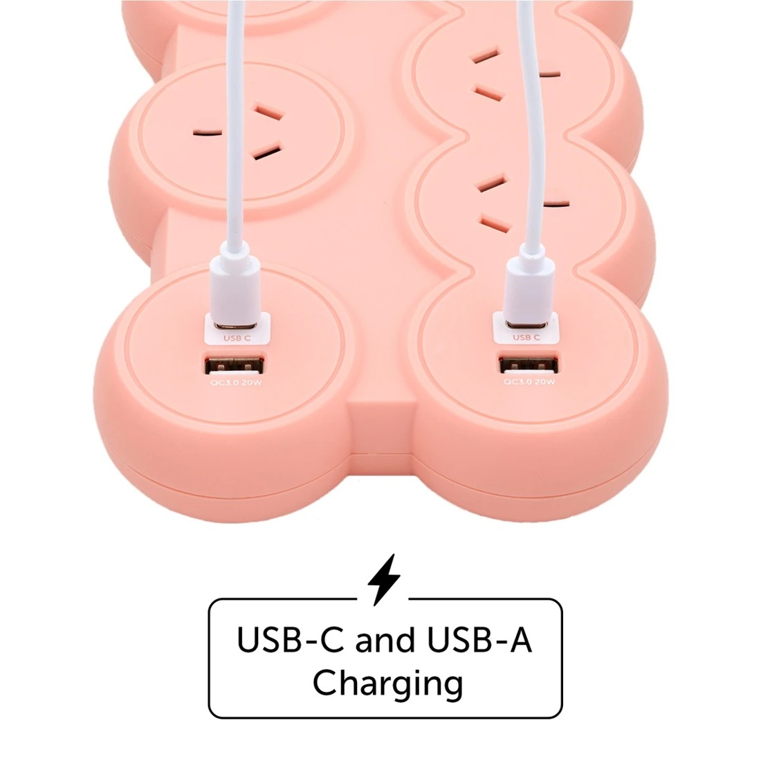 5 Arlec 8 Outlet Bubble Wide Spaced Outlets & USB A & C Ports Powerboard - Pink, 5 of 7