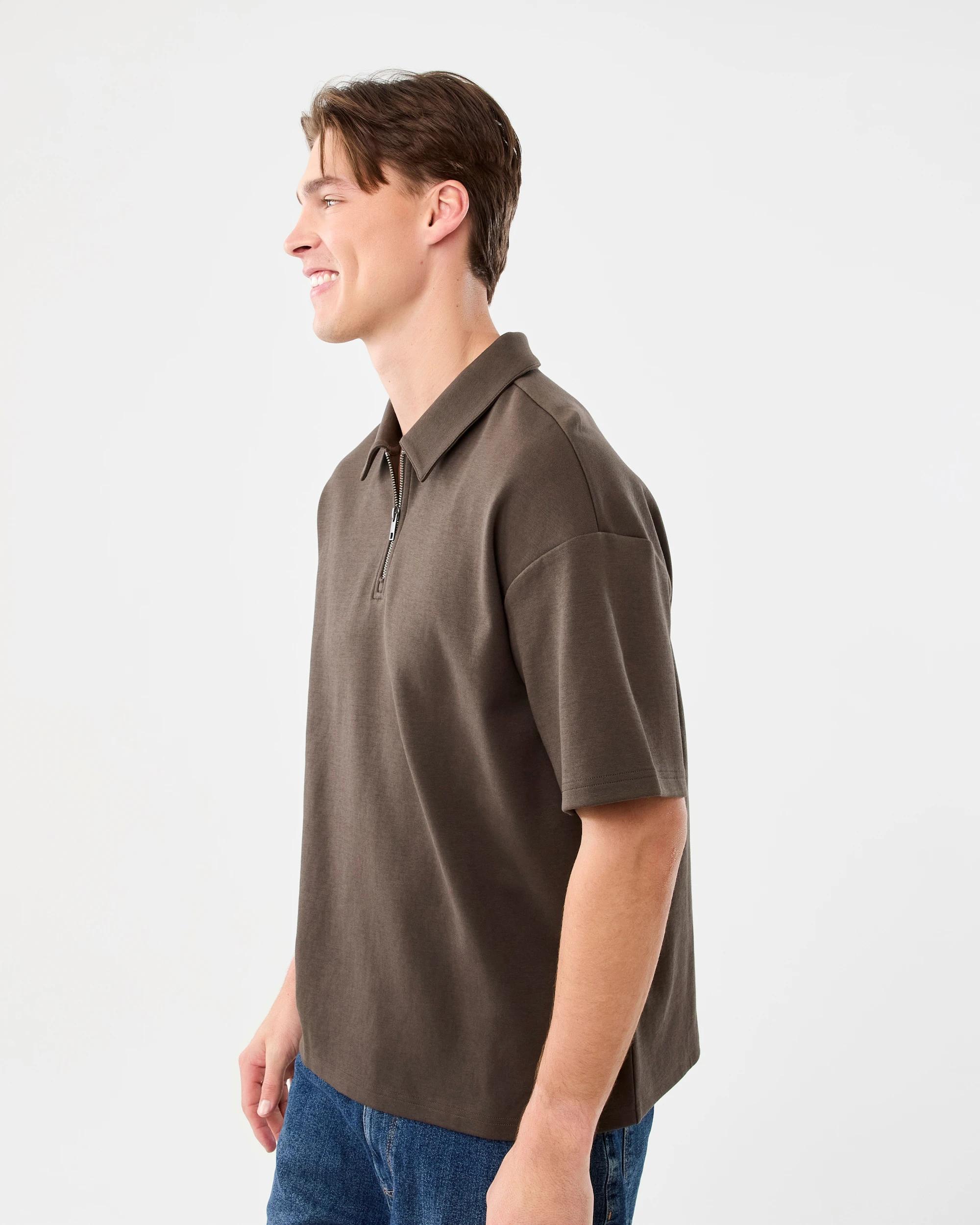 2 1/4 Zip Interlock Polo Shirt Brn Mulch, 2 of 5