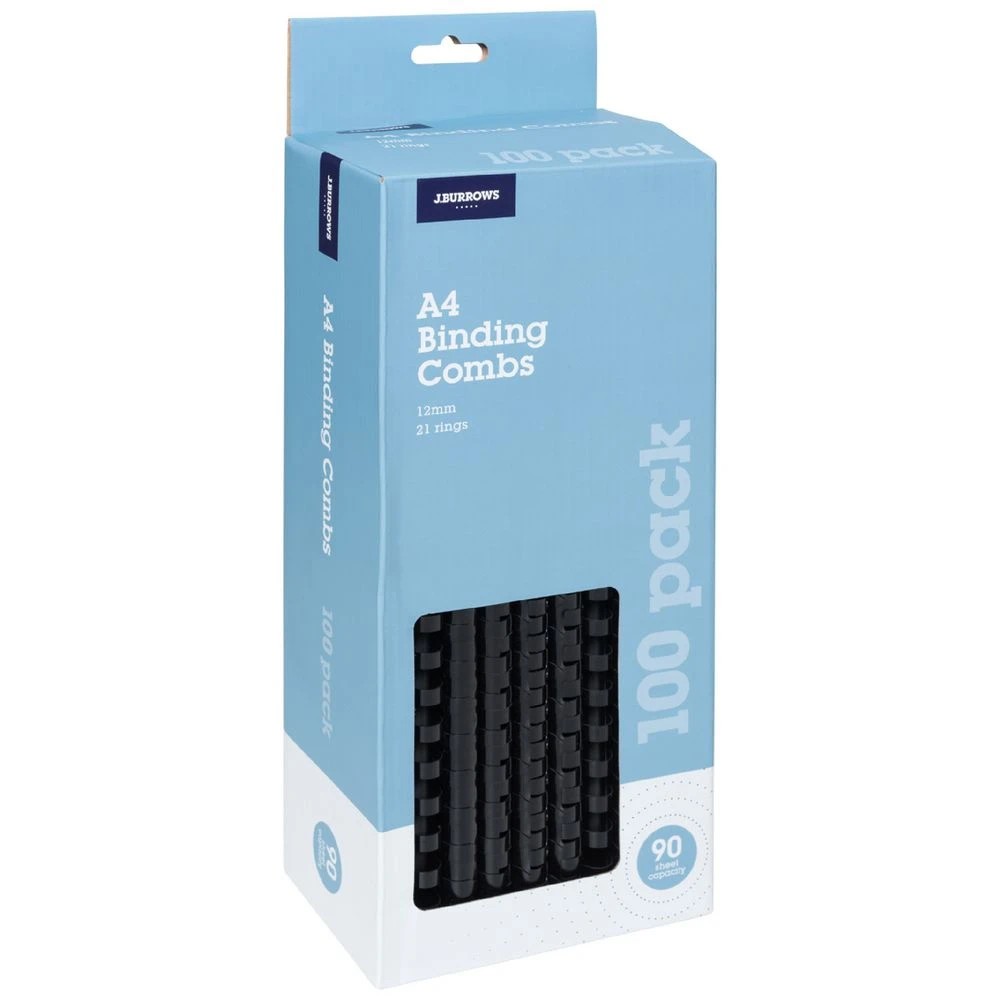 1 J.Burrows Binding Combs 21 Loop 12mm Black 100 Pack, 1 of 3