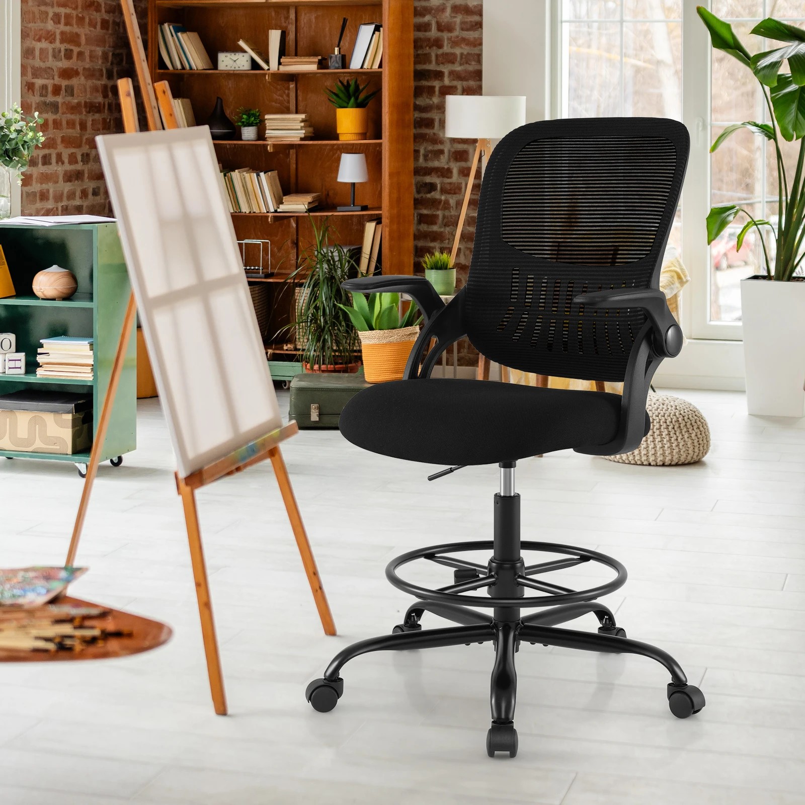 3 Costway Swivel Mesh Task Chair Drafting Chair Adjustable Desk Armchair Office Gaming Chair - Black, 3 of 4