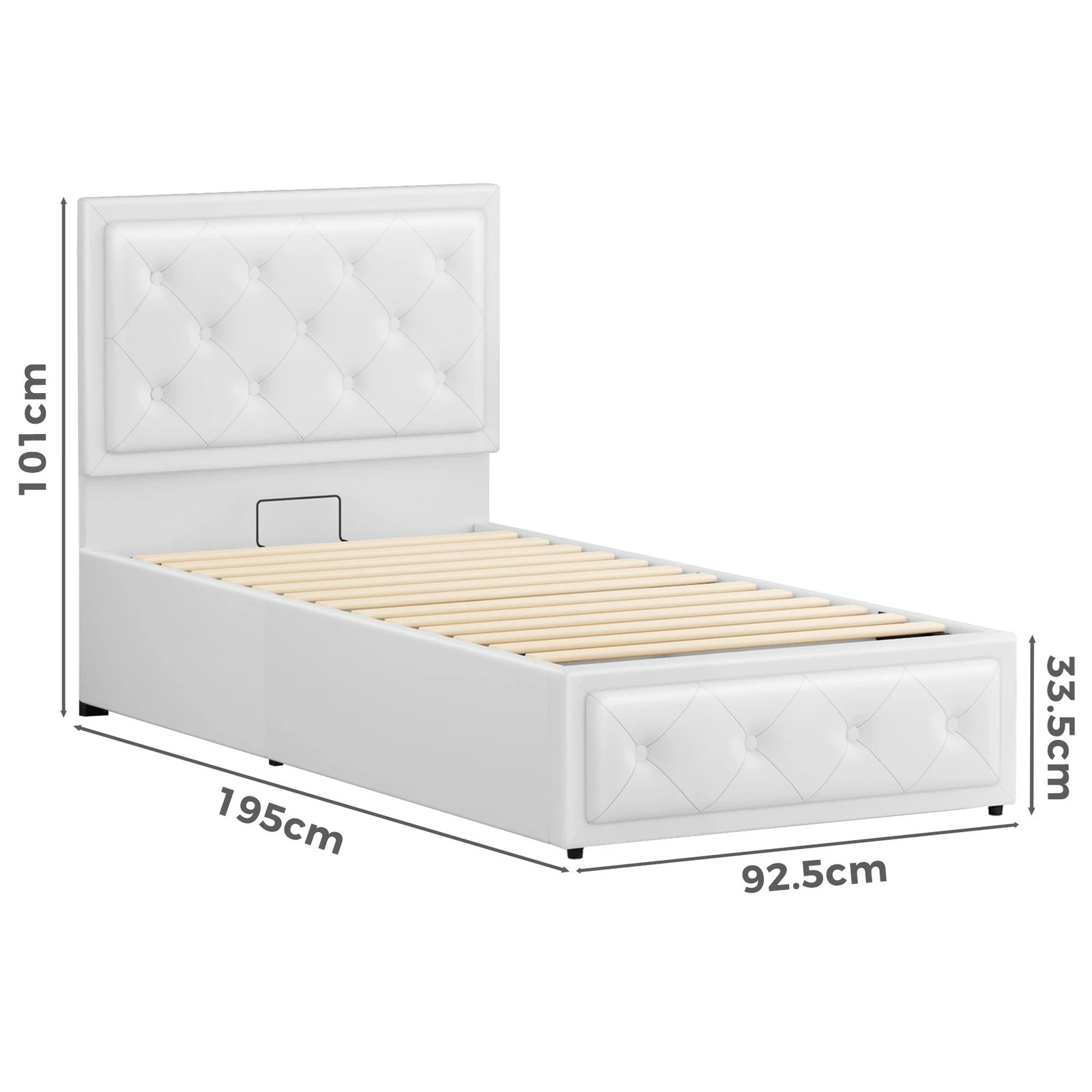 8 Alfordson Bed Frame Single Size Gas Lift Storage Mattress Base Leather Dinana - White, 8 of 10