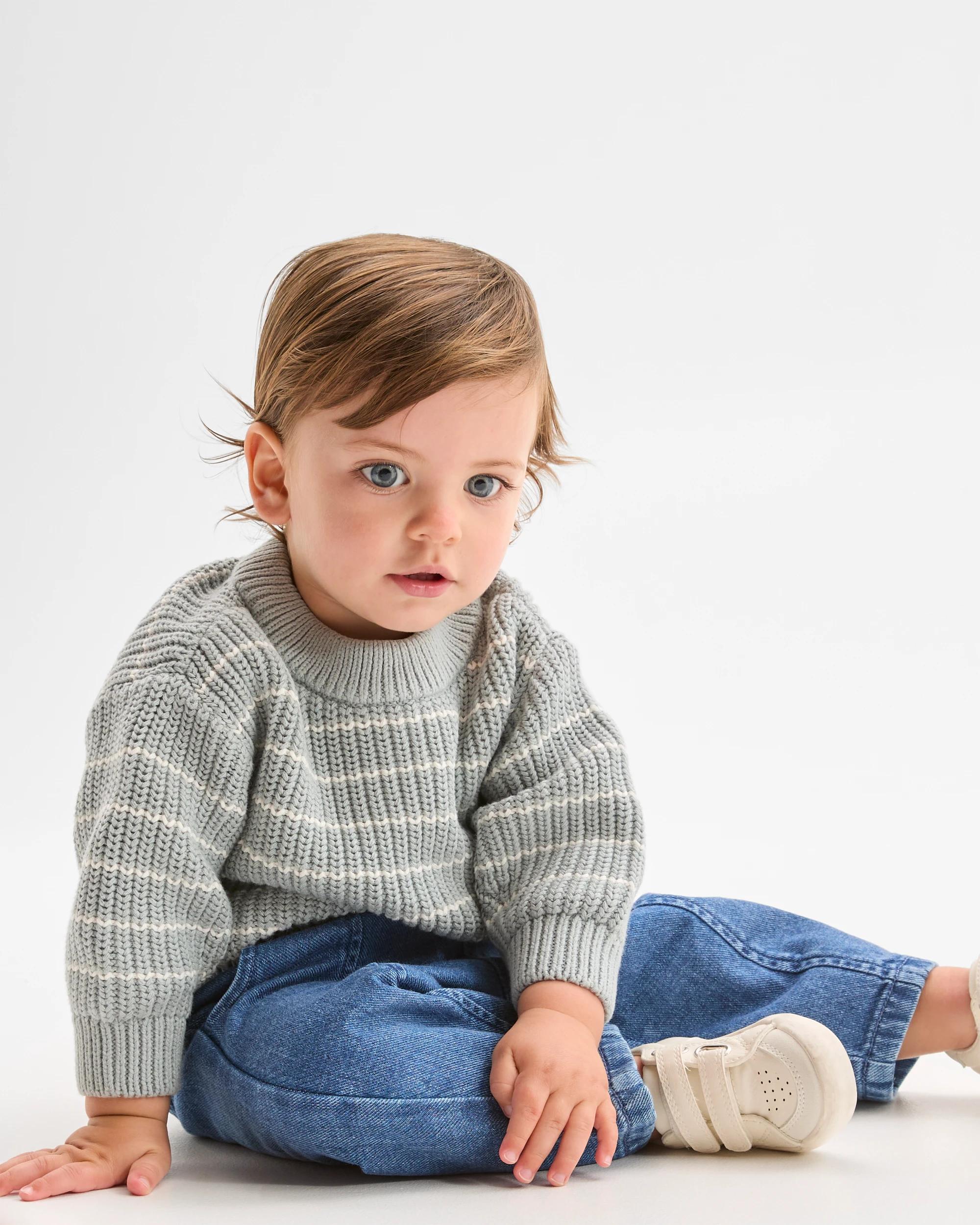2 Target Baby Baby Organic Cotton Chunky Rib Knit Jumper STRIPE TEAL, 2 of 4