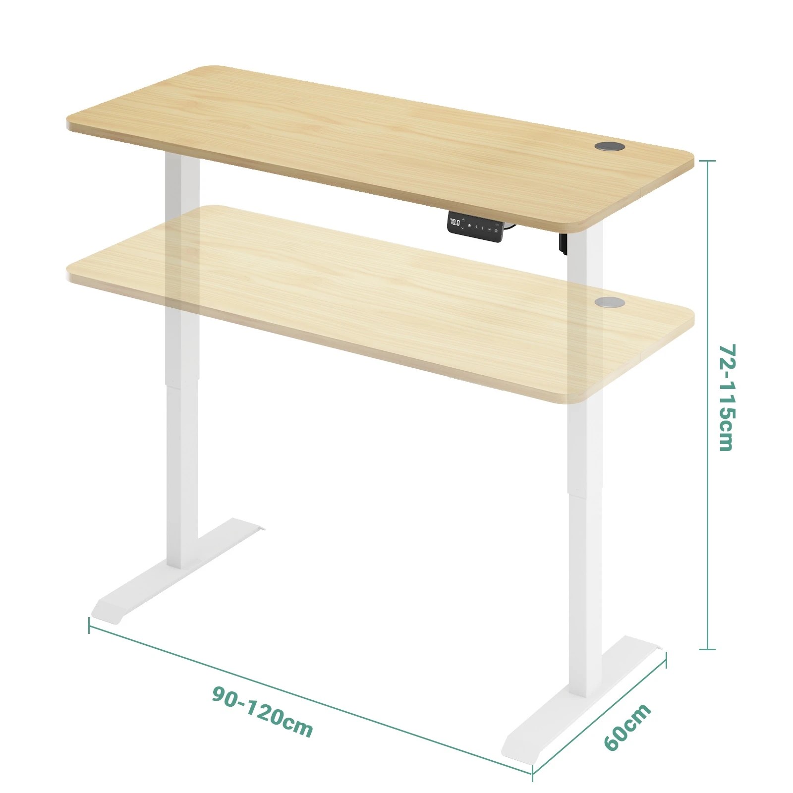 2 Advwin Standing Desk Height Adjustable Electric Sit Stand Desks 120cm - Natural, 2 of 5