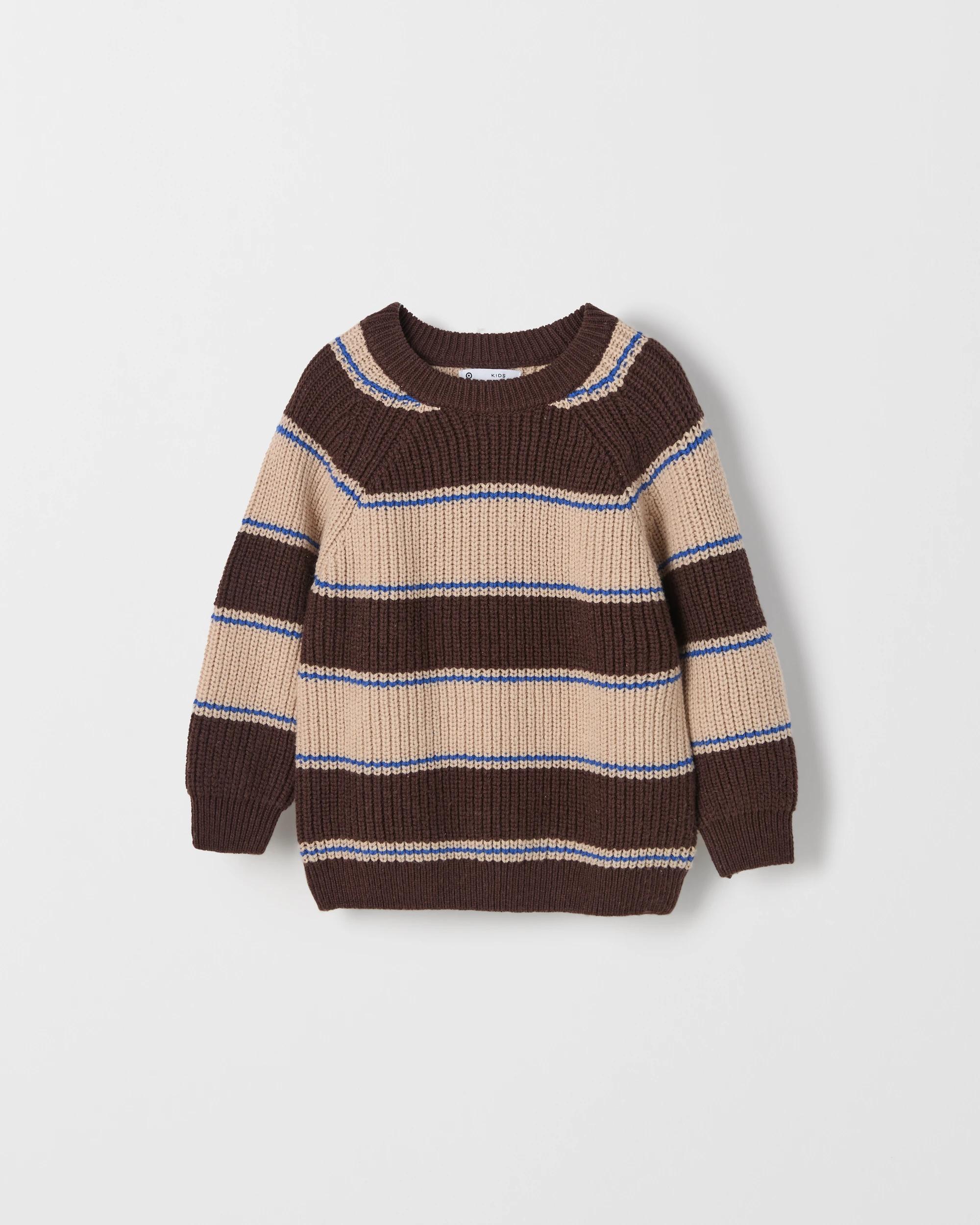 1 Target Kids Australian Cotton Blend Stripe Knit Crew Neck Jumper BROWN, 1 of 2