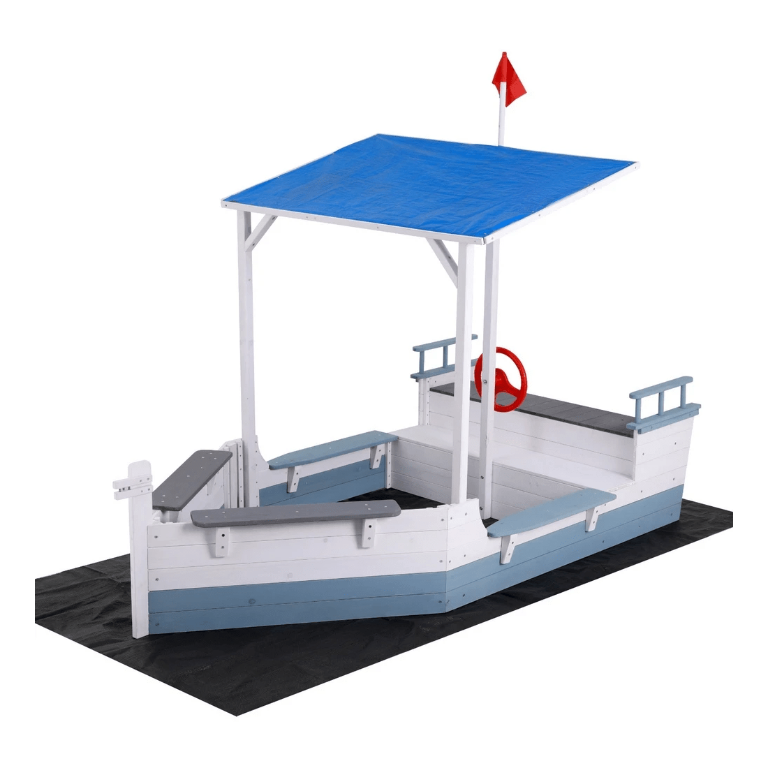 1 Keezi Kids Sandpit Wooden Box Boat Canopy Flag Outdoor Toys Children - Multi, 1 of 4