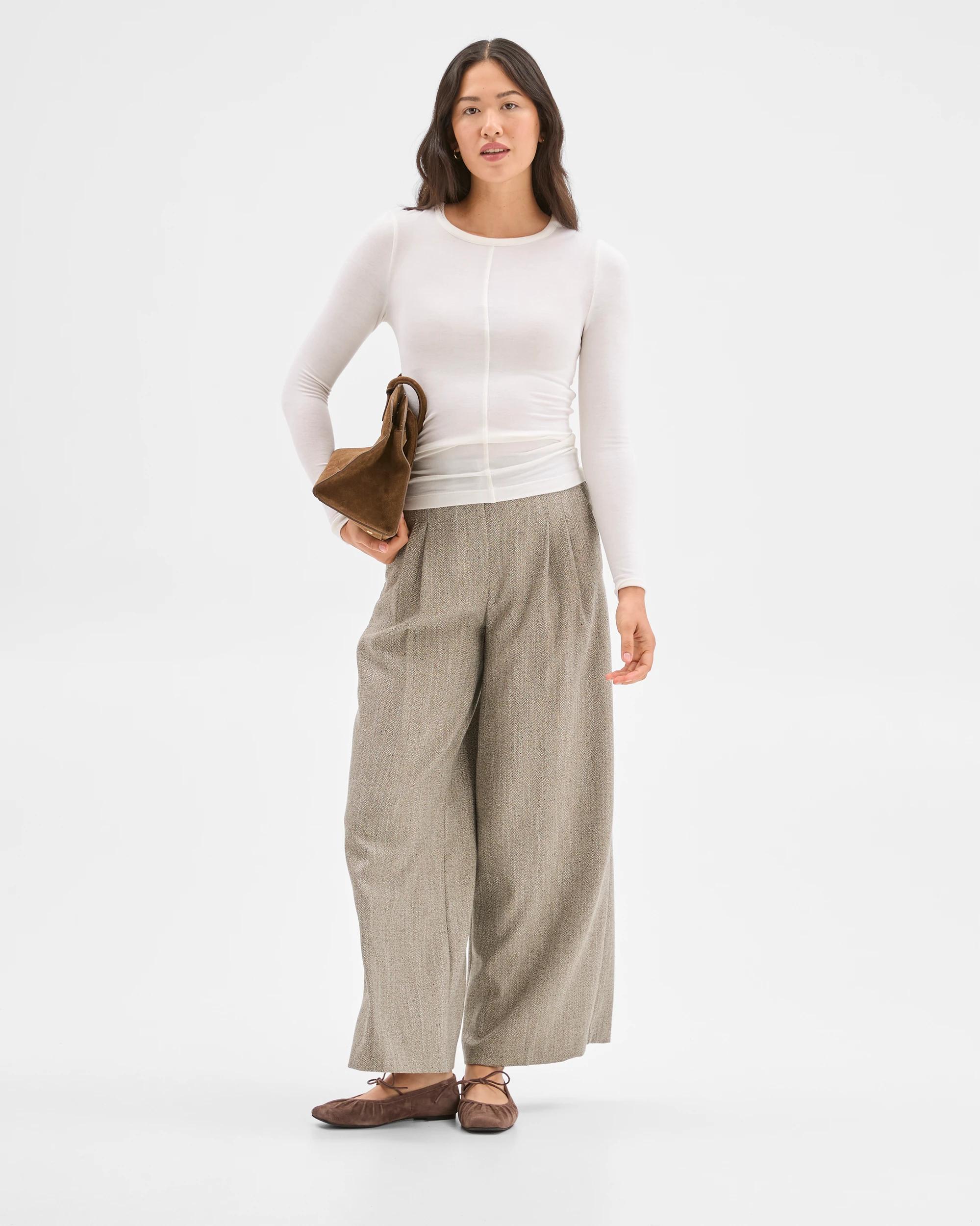 1 Preview Long Sleeve Luxe Layering Crew Neck Knit Top WHITE, 1 of 6