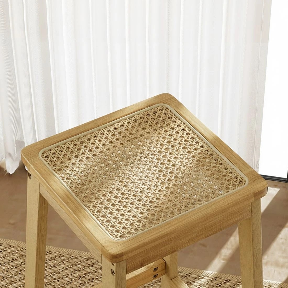 3 Artiss 2x Bar Stools Rubber Wood Stool Counter Chair Rattan Barstools Kitchen - Natural, 3 of 5