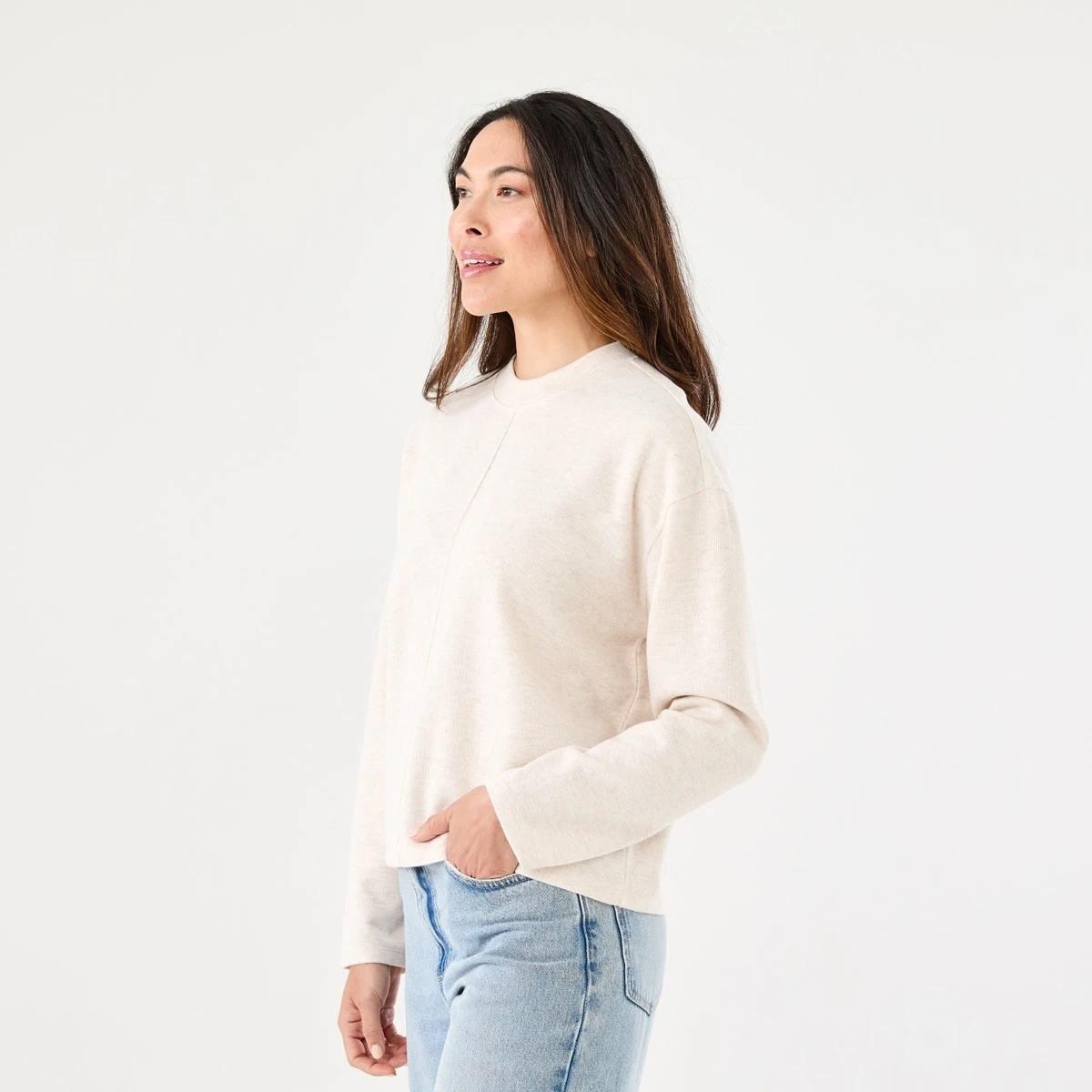 2 Long Sleeve Brushed Seam Detail Top Soft Bge, 2 of 6