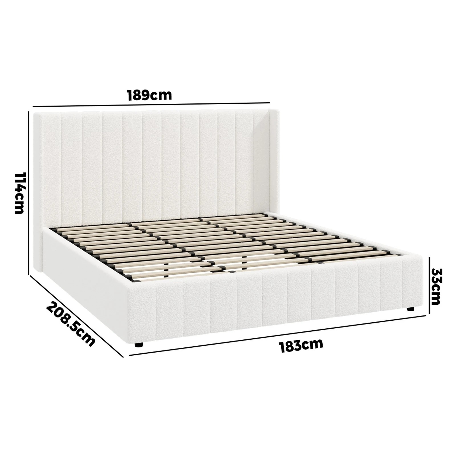 10 Oikiture King Bed Frame Gas Lift Base With Storage Boucle Fabric
 - White, 10 of 10