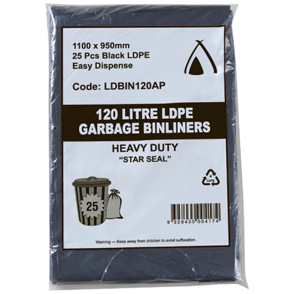 1 Tailored Packaging All Purpose Bin Liners 120L Black 25 Pack, 1 of 1