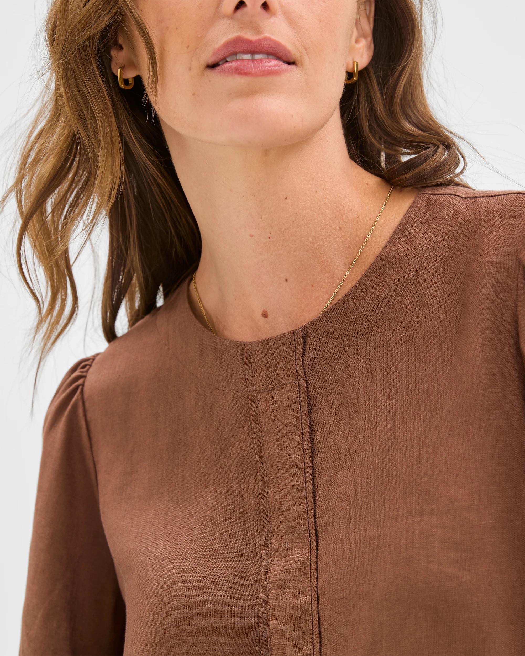 5 Target Woman European Linen Femme Popover Blouse WARM BROWN, 5 of 6