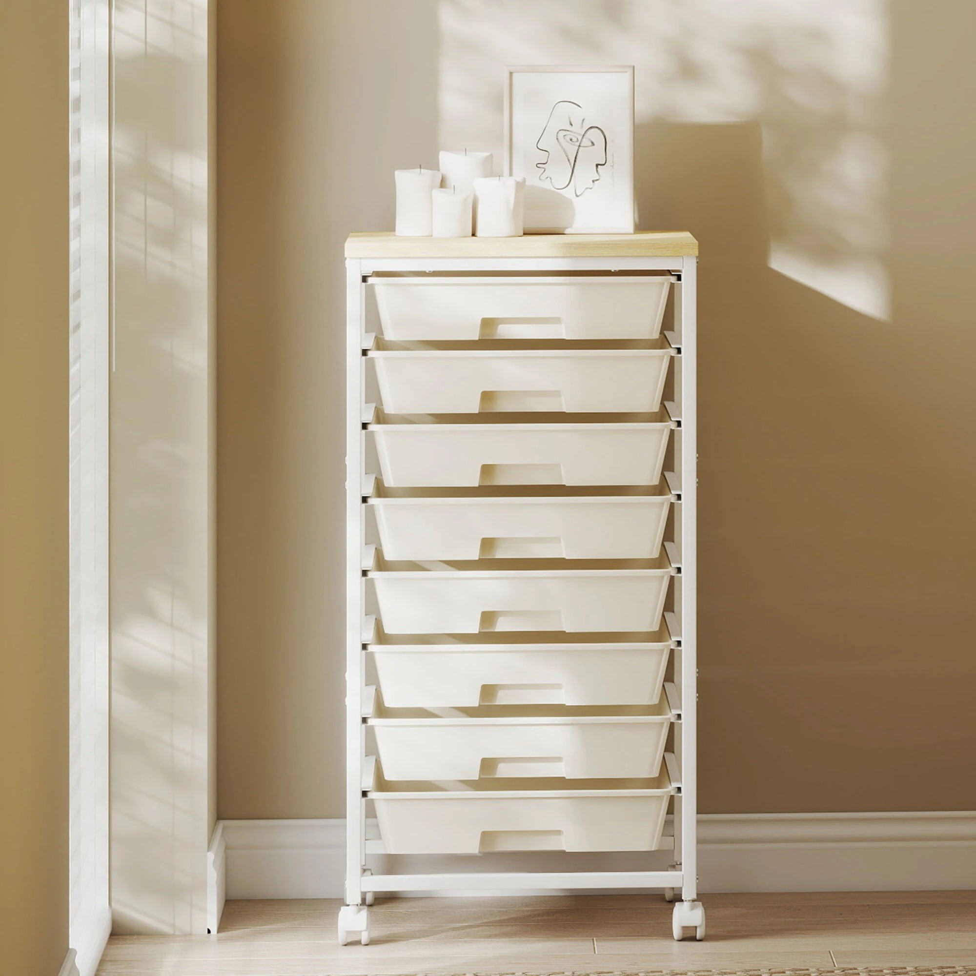 7 Levede 8 Drawers Storage Trolley Utility Cart Plastic Mobile Organiser Unit - White, 7 of 9