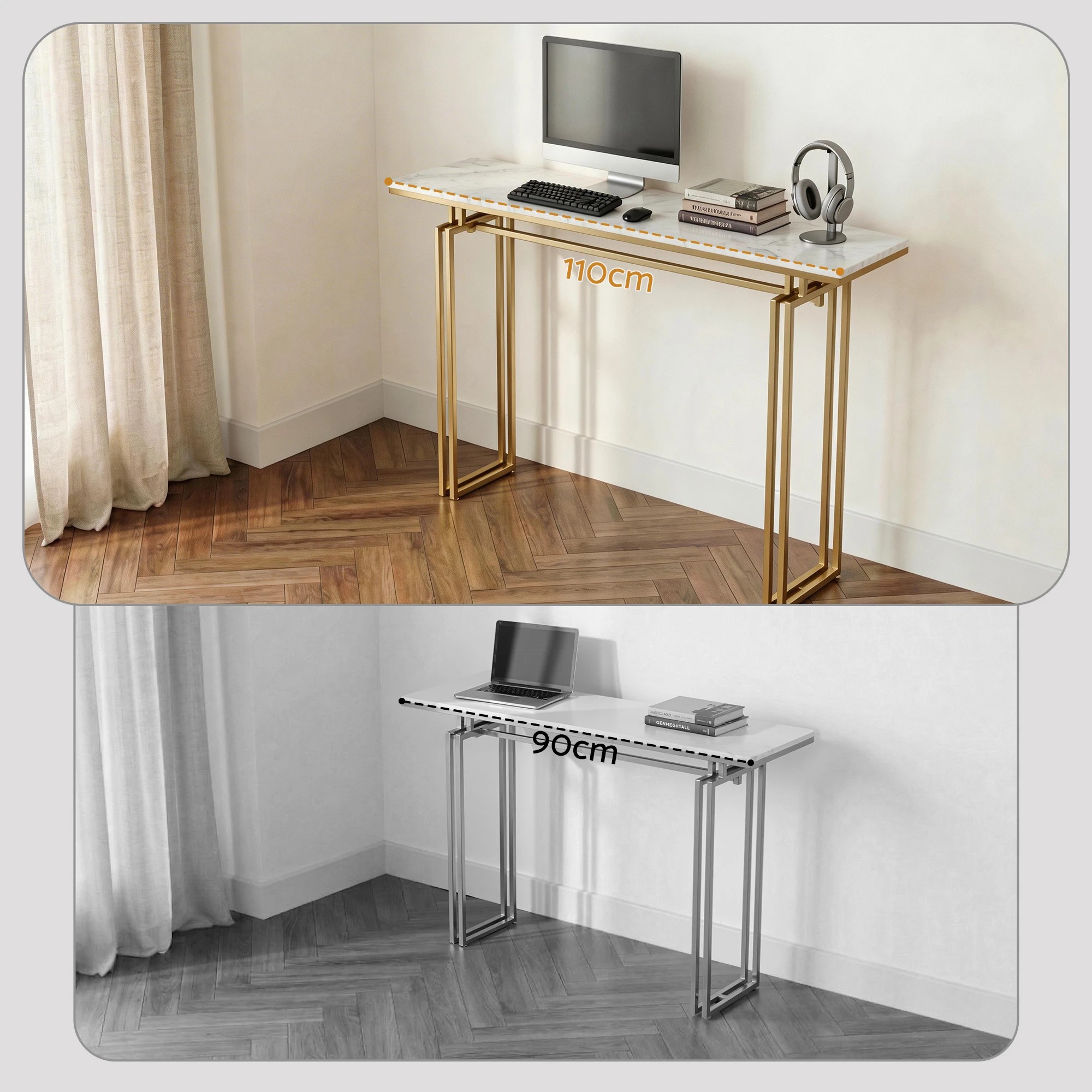 3 Artiss Console Table Hallway Entryway Table Marble Effect 110CM - Gold, 3 of 9