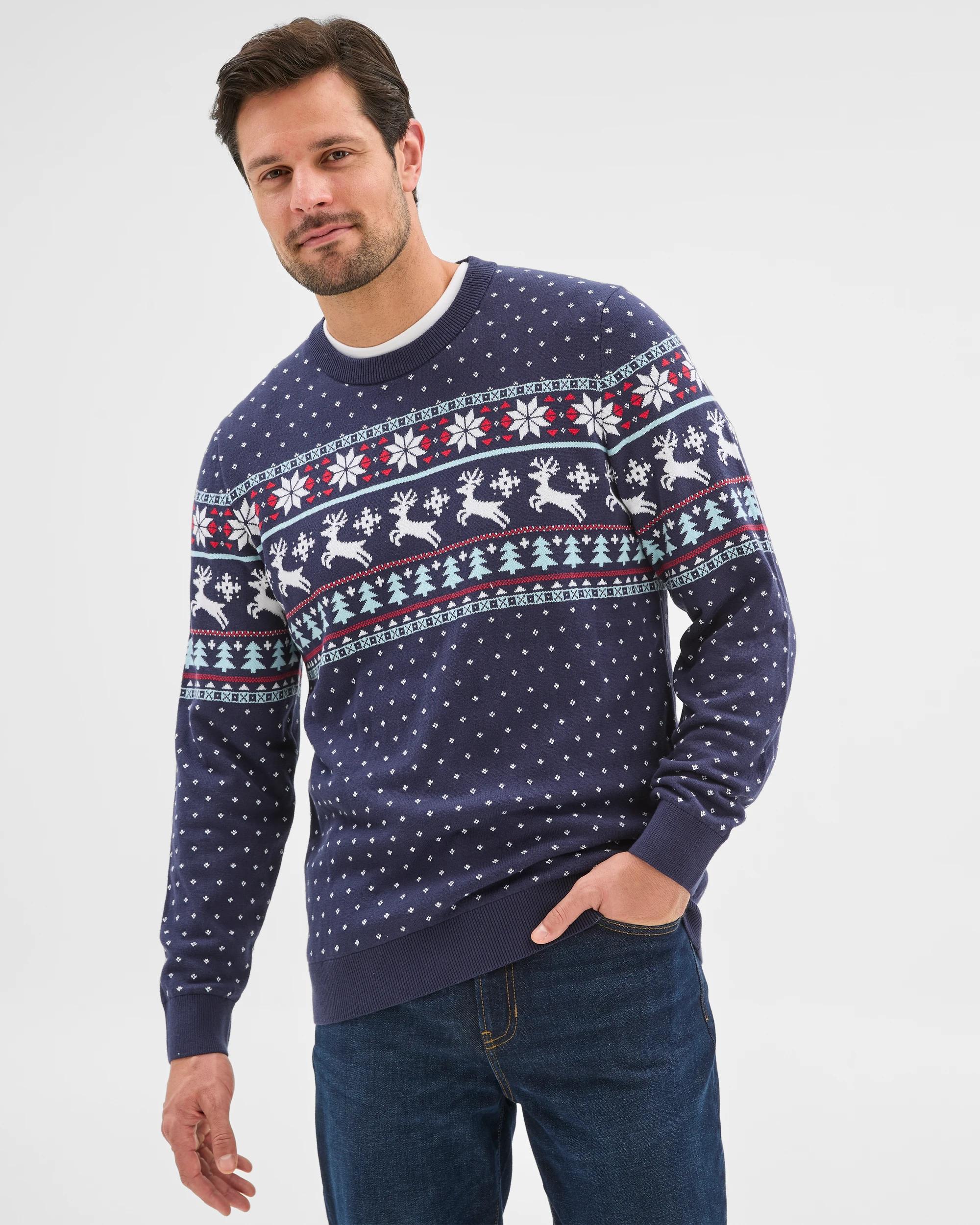 1 Target Australian Cotton Christmas Fair Isle Jumper NAVY BLUE, 1 of 6