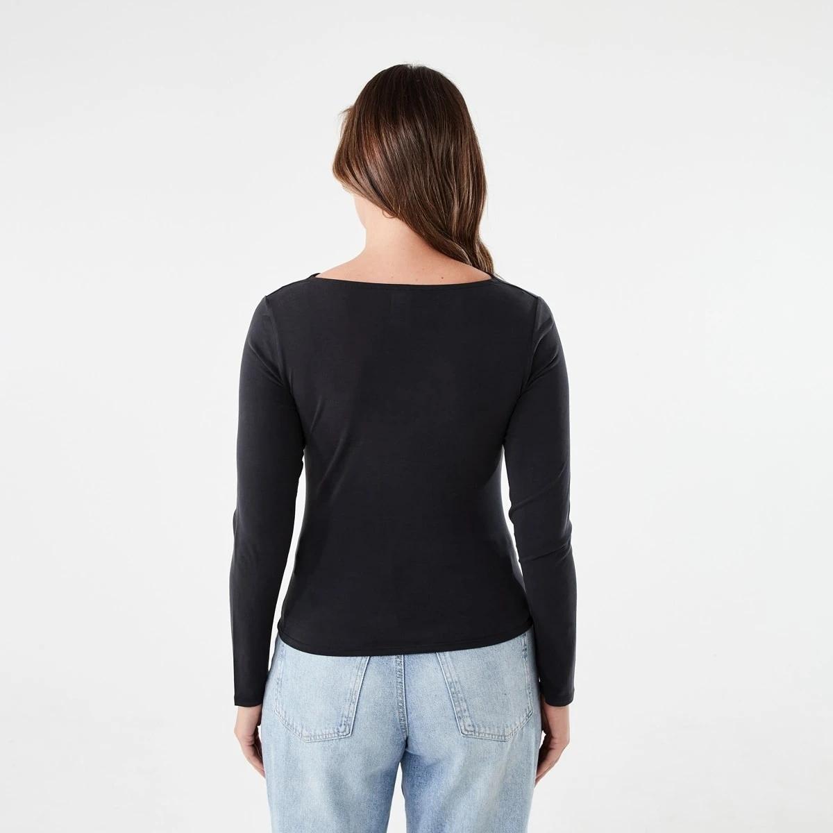 4 Long Sleeve Drape Cowl Neck Top BLACK, 4 of 6