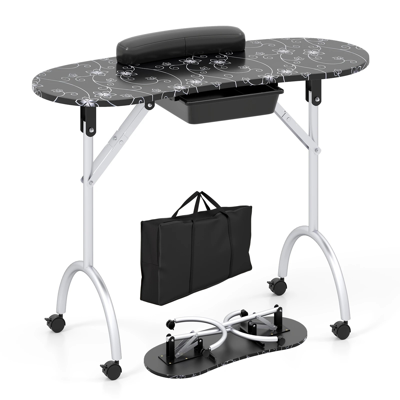 1 Costway Black Manicure Nail Table Portable Station Desk Spa Salon Equipment - Black, 1 of 1
