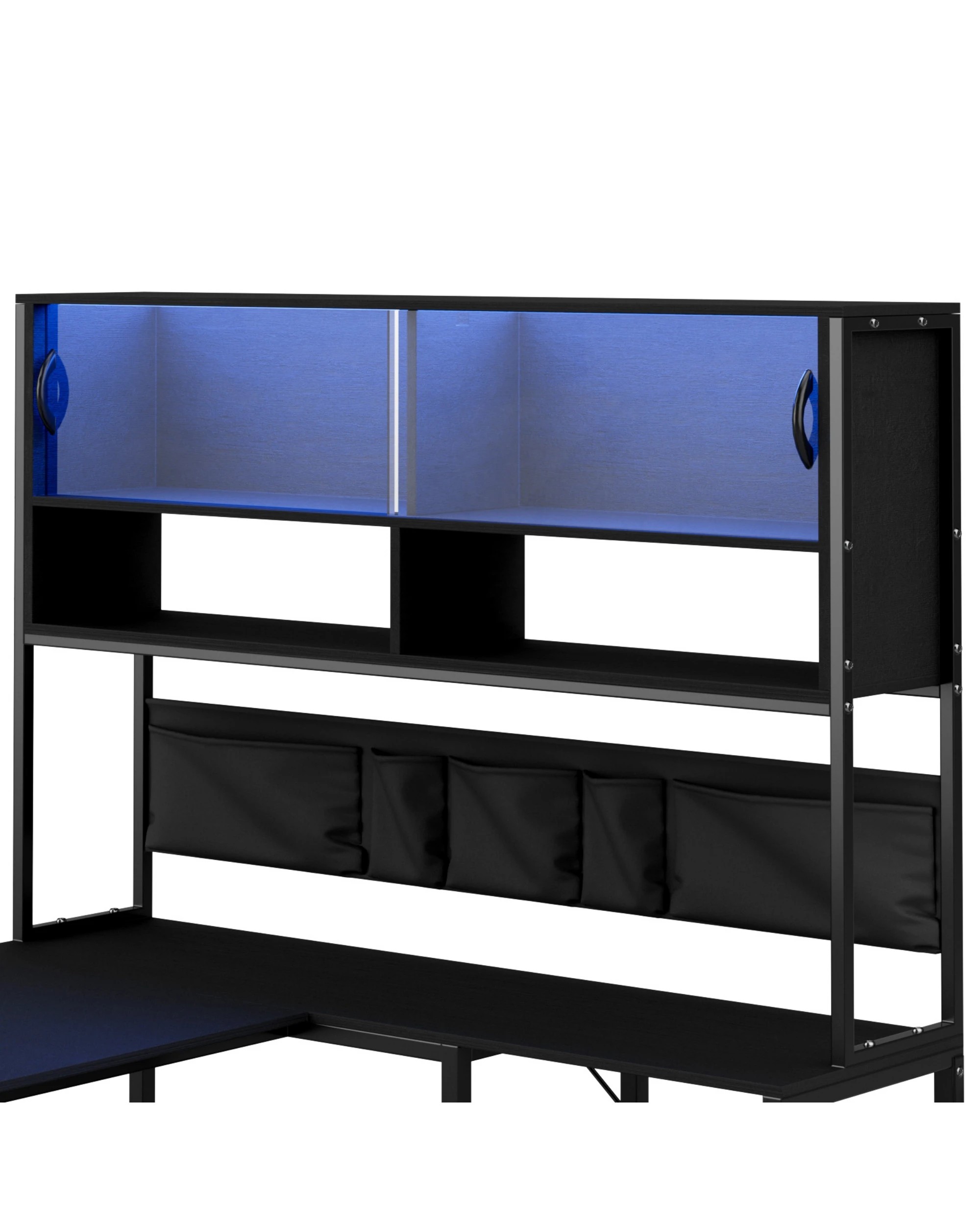 8 Advwin L Shaped Gaming Desk with LED Lights & Power Outlets Reversible 130cm Computer Desk  - Black, 8 of 9