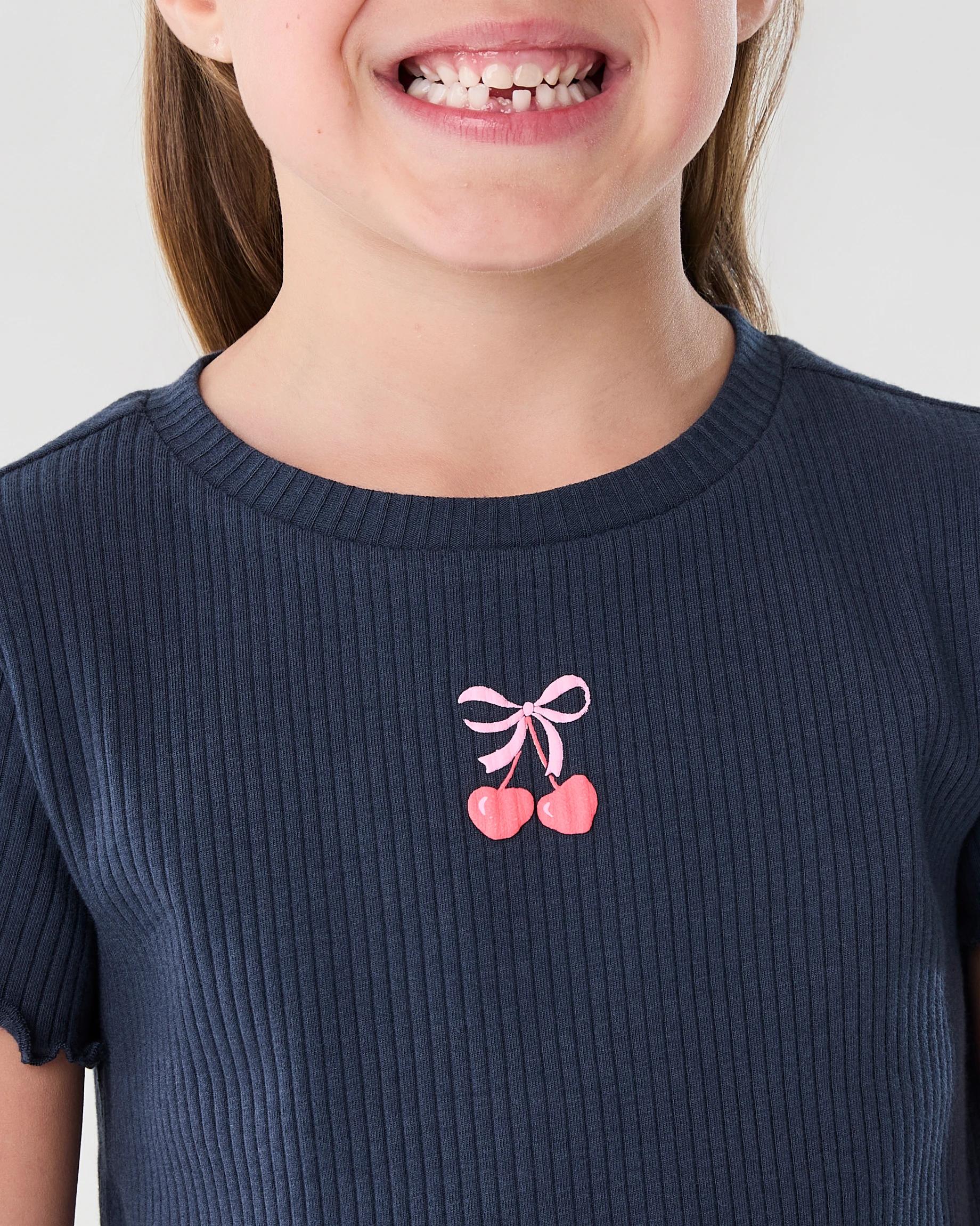 4 Short Sleeve Ribbed T-shirt Blu Cherry, 4 of 8