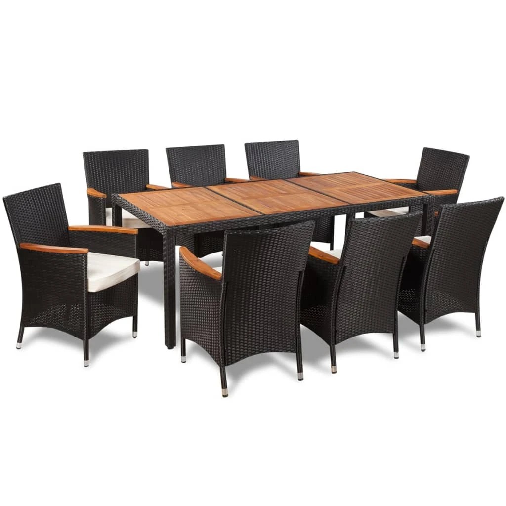 1 vidaXL 9 Piece Outdoor Dining Set With Cushions Poly Rattan - Black, 1 of 6
