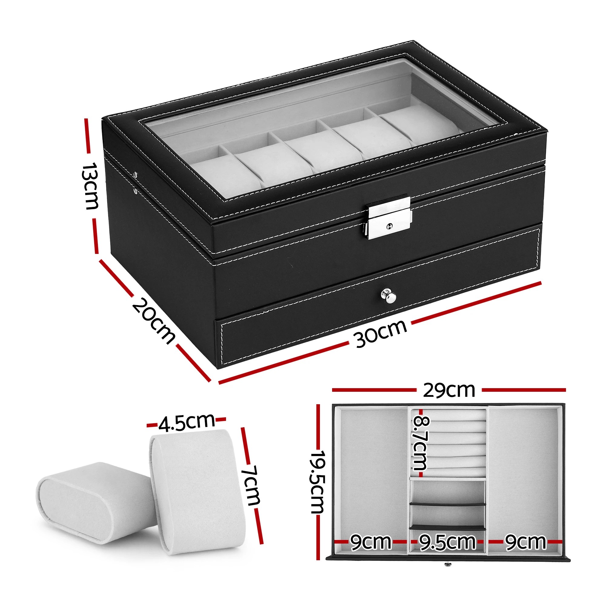 2 Embellir 12 Grids Watch Box Organizer Case Jewelry Display Storage - Black, 2 of 2