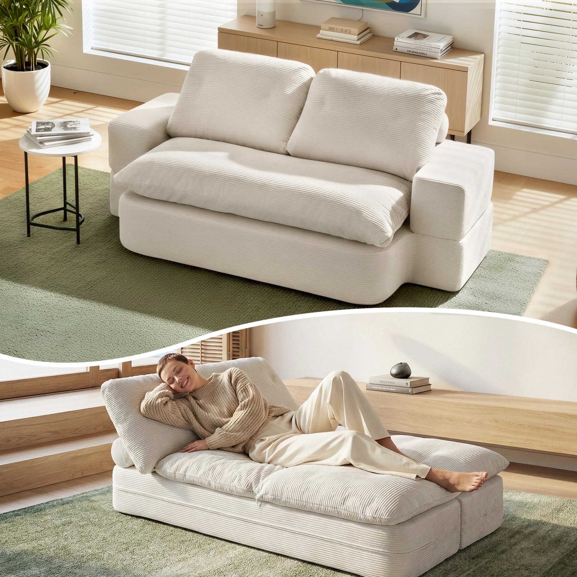 4 Artiss Convertible Folding Sofa Bed 30D High-Density Foam Boneless Couch - Beige, 4 of 4