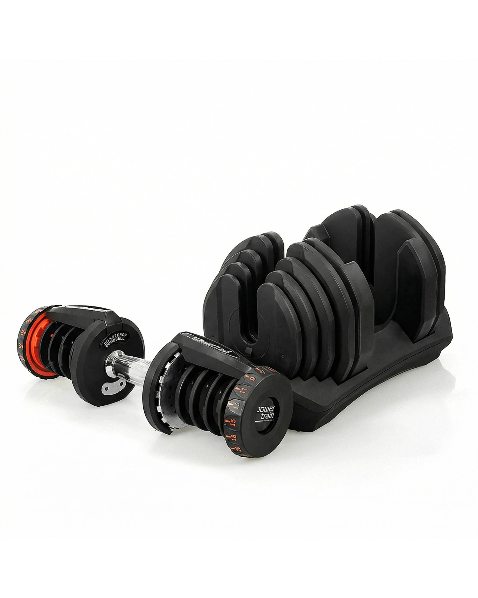 8 Powertrain 80KG Adjustable Dumbbell Set and Stand with Flat Bench - Black, 8 of 10