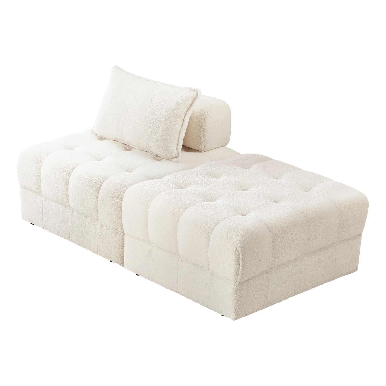 1 Oikiture 2 Seater Boucle Modular Sofa & Ottoman Set Armless Tofu Back
 - White, 1 of 10