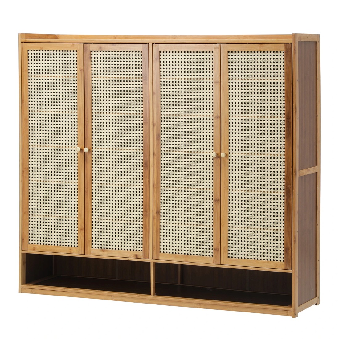 1 Oikiture Shoe Storage Cabinet Shoes Rack Organiser Shelf 4 Doors Rattan
 - Natural, 1 of 8