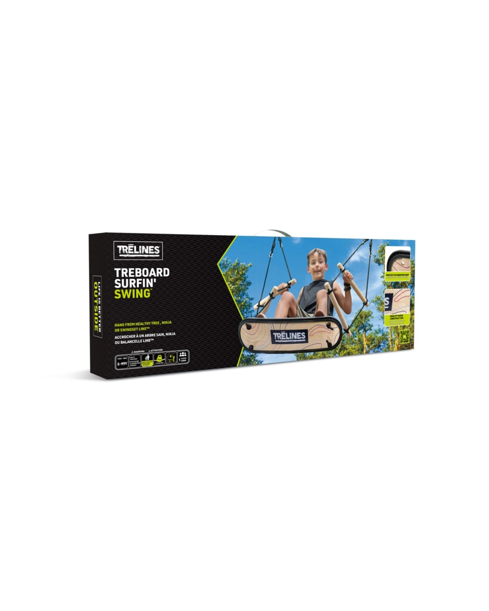 2 Trelines Treboard Surfin Swing Aerial Board Kids 5y Outdoor Fun Balance Toy 74.5x21x180cm - Black, 2 of 5