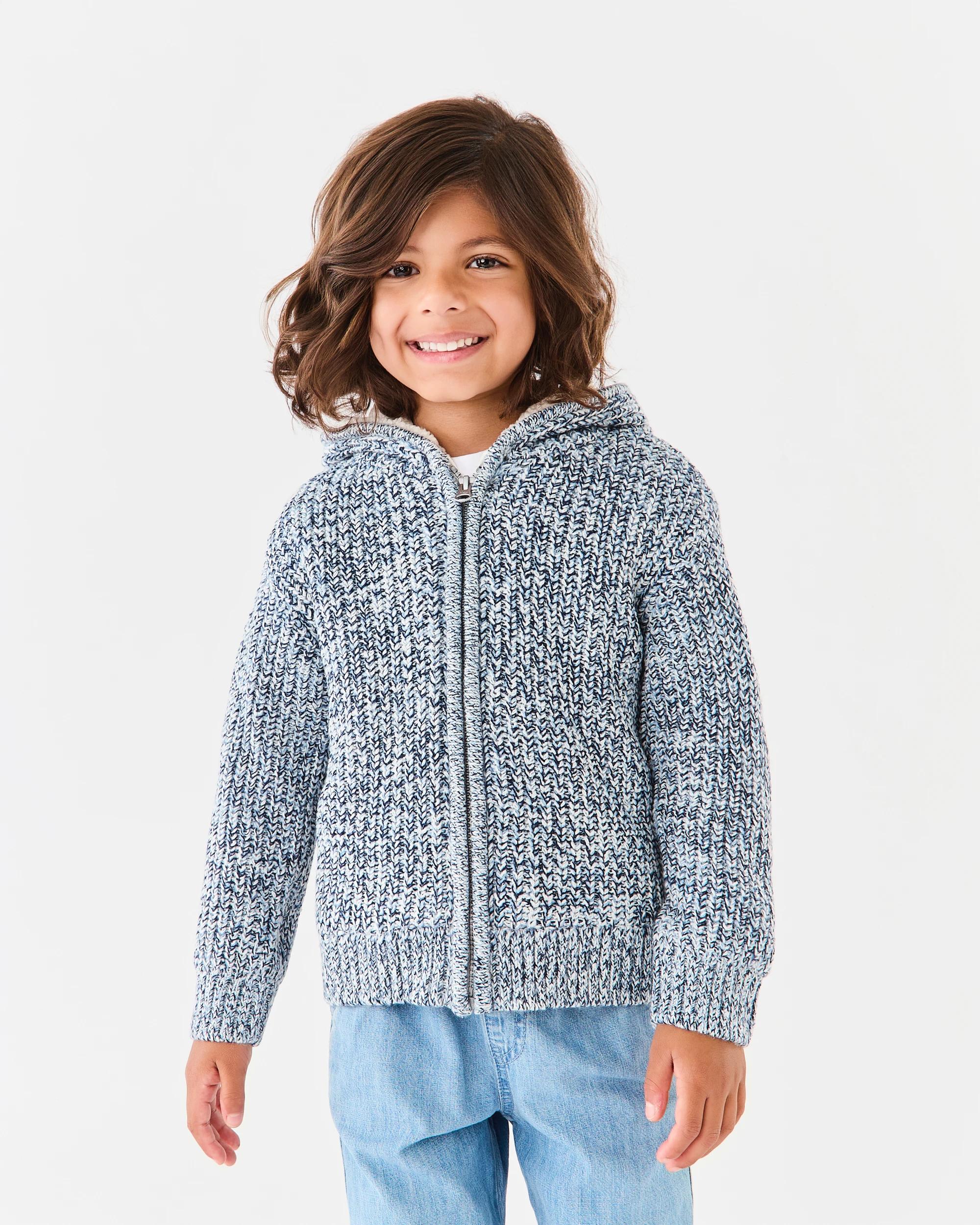 2 Sherpa Knit Hoodie Blu Mrl, 2 of 8