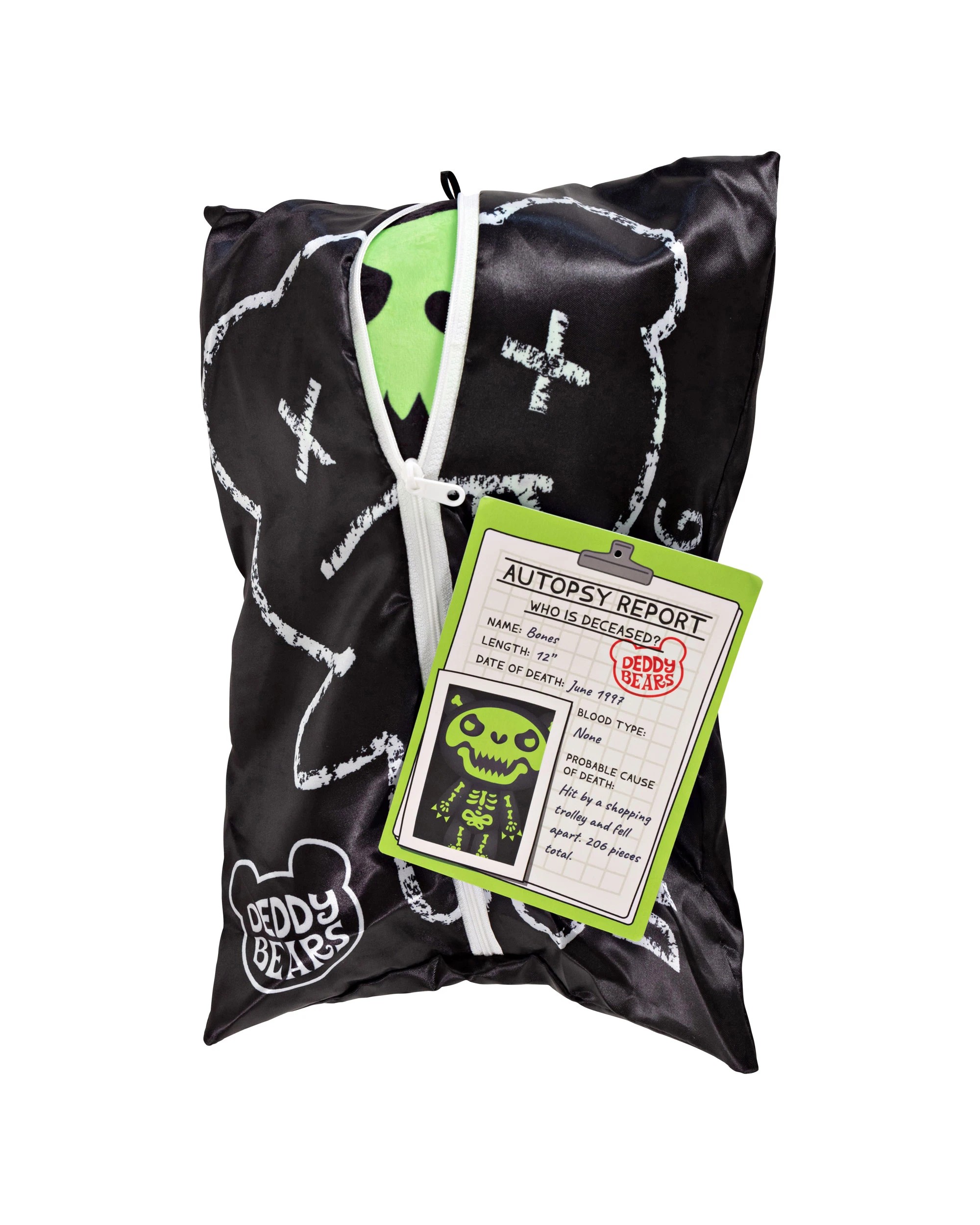 2 Deddy Bears - Bones Halloween Bear in Bag, Plush Toy, Black, 30cm (Height) - Green, 2 of 4