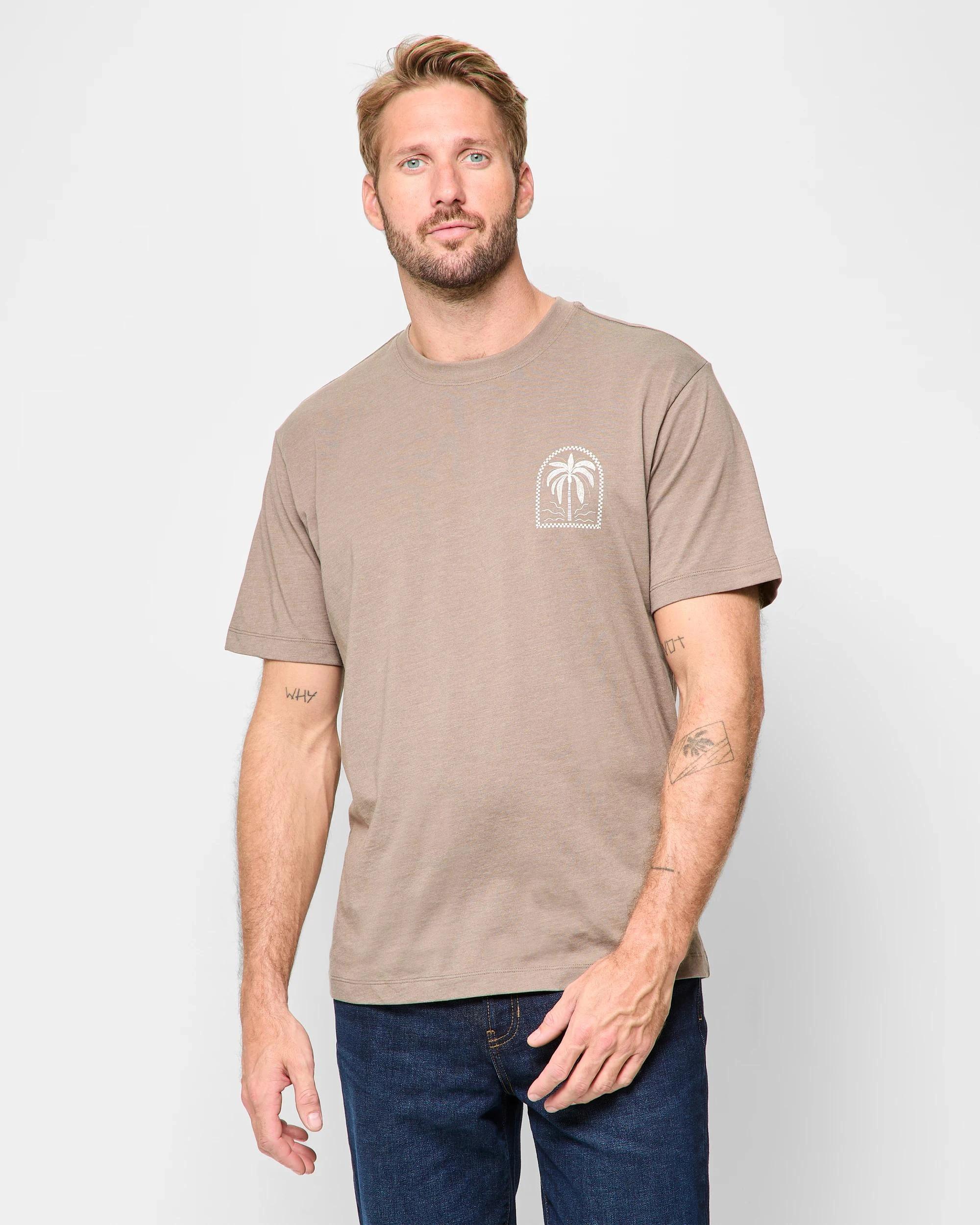 1 Target Australian Cotton Blend Palm Tree Print T-Shirt SHITAKE MARLE, 1 of 5