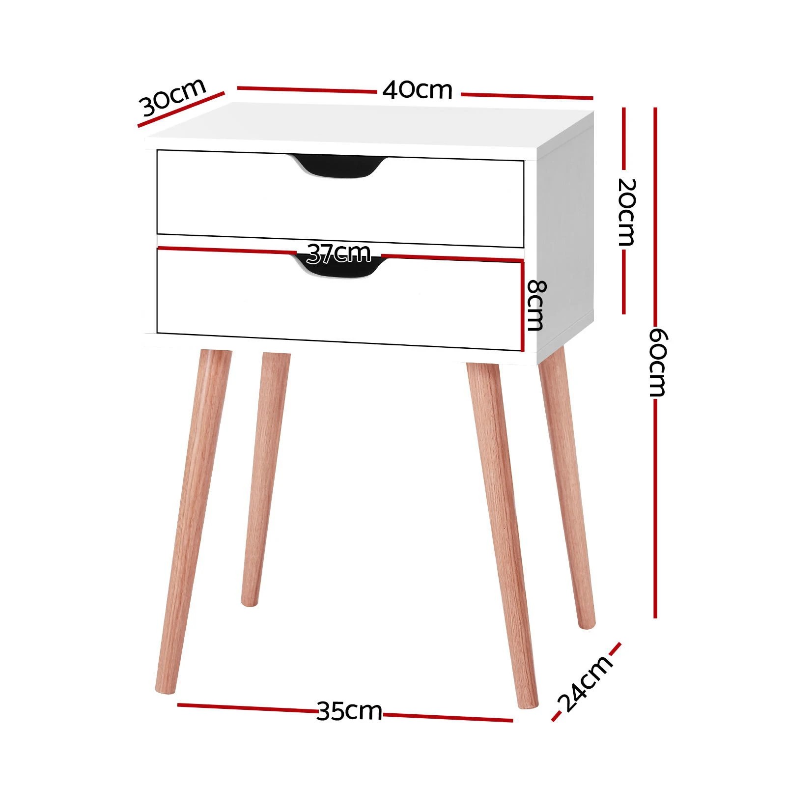 2 Artiss Bedside Table 2 Drawers - White, 2 of 6