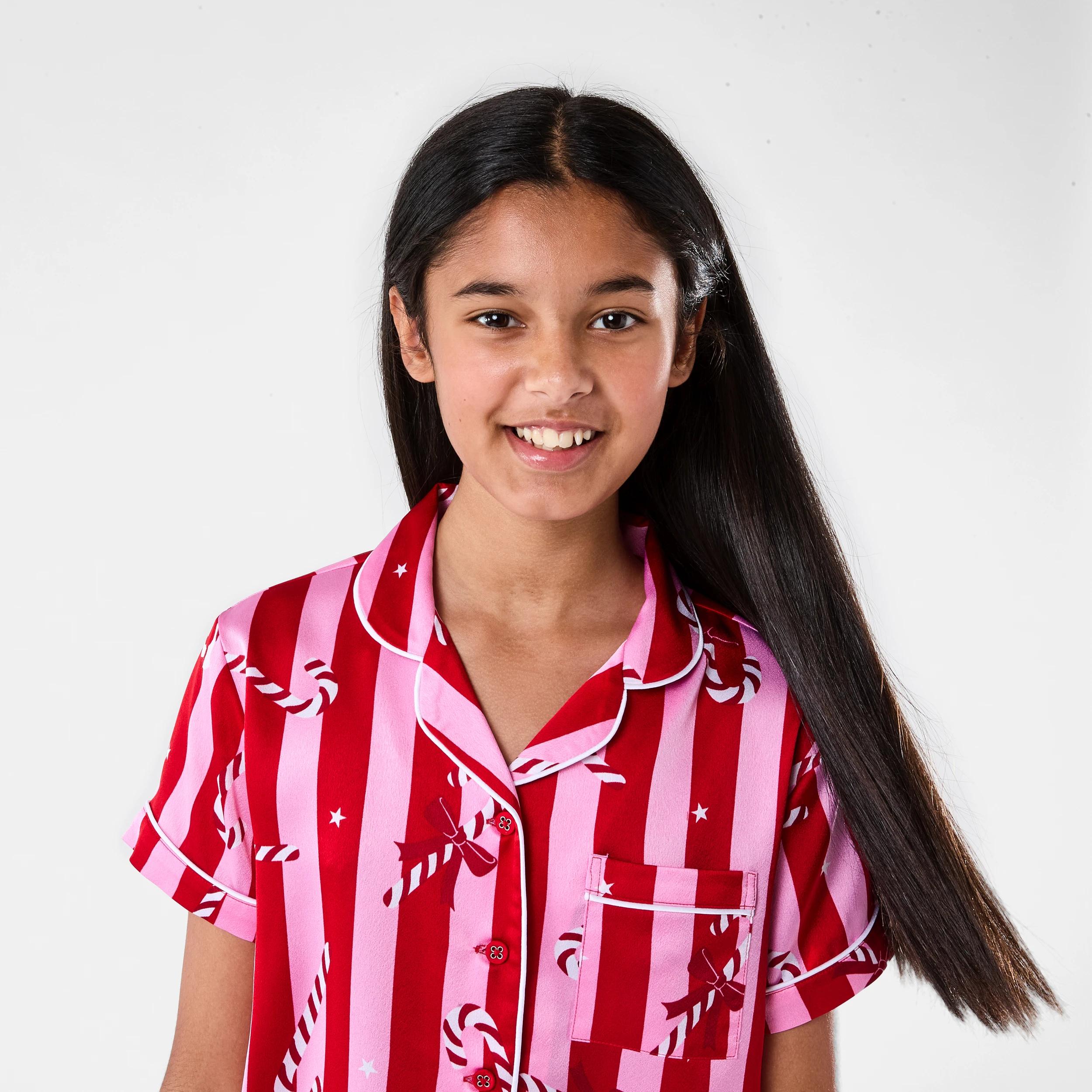 3 Christmas Family Matching Satin Pyjama Set RED CANDY STRIPES, 3 of 9