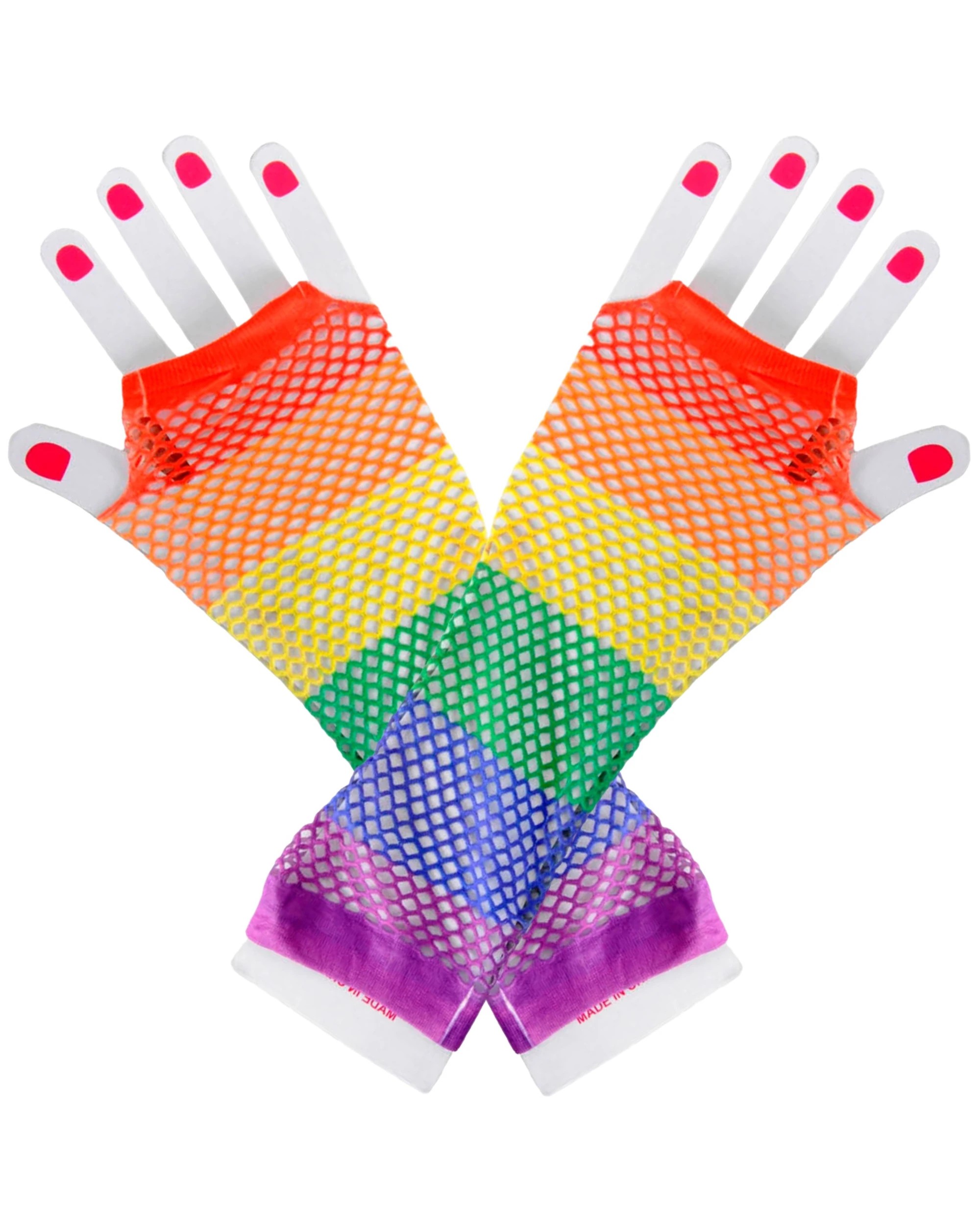 1 Partyrama Rainbow Coloured Fishnet Gloves 1 Pair - Multi, 1 of 3
