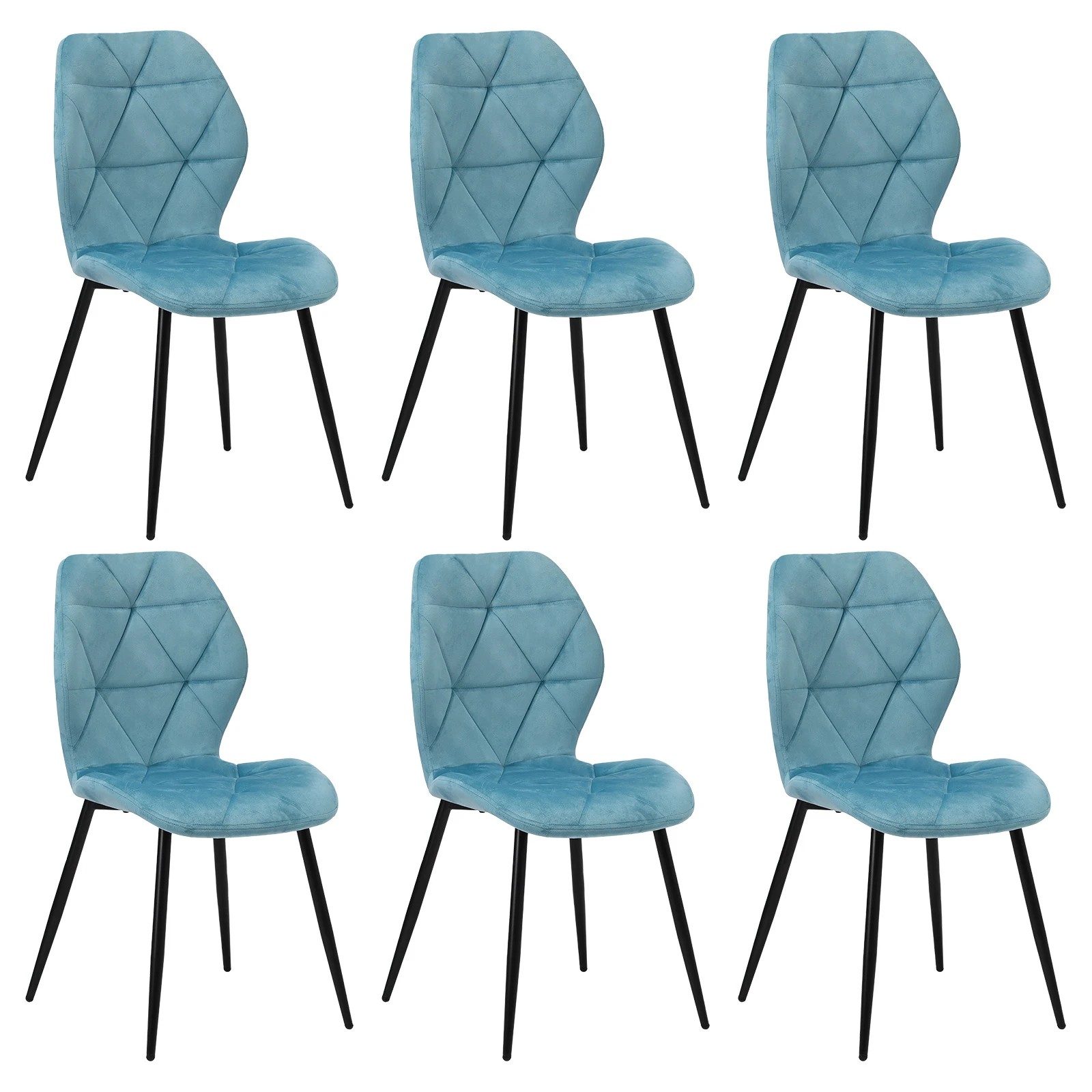 1 Oikiture Set Of 6 Dining Chairs Kitchen Chair Padded Seat High Back Velvet
 - Blue, 1 of 10