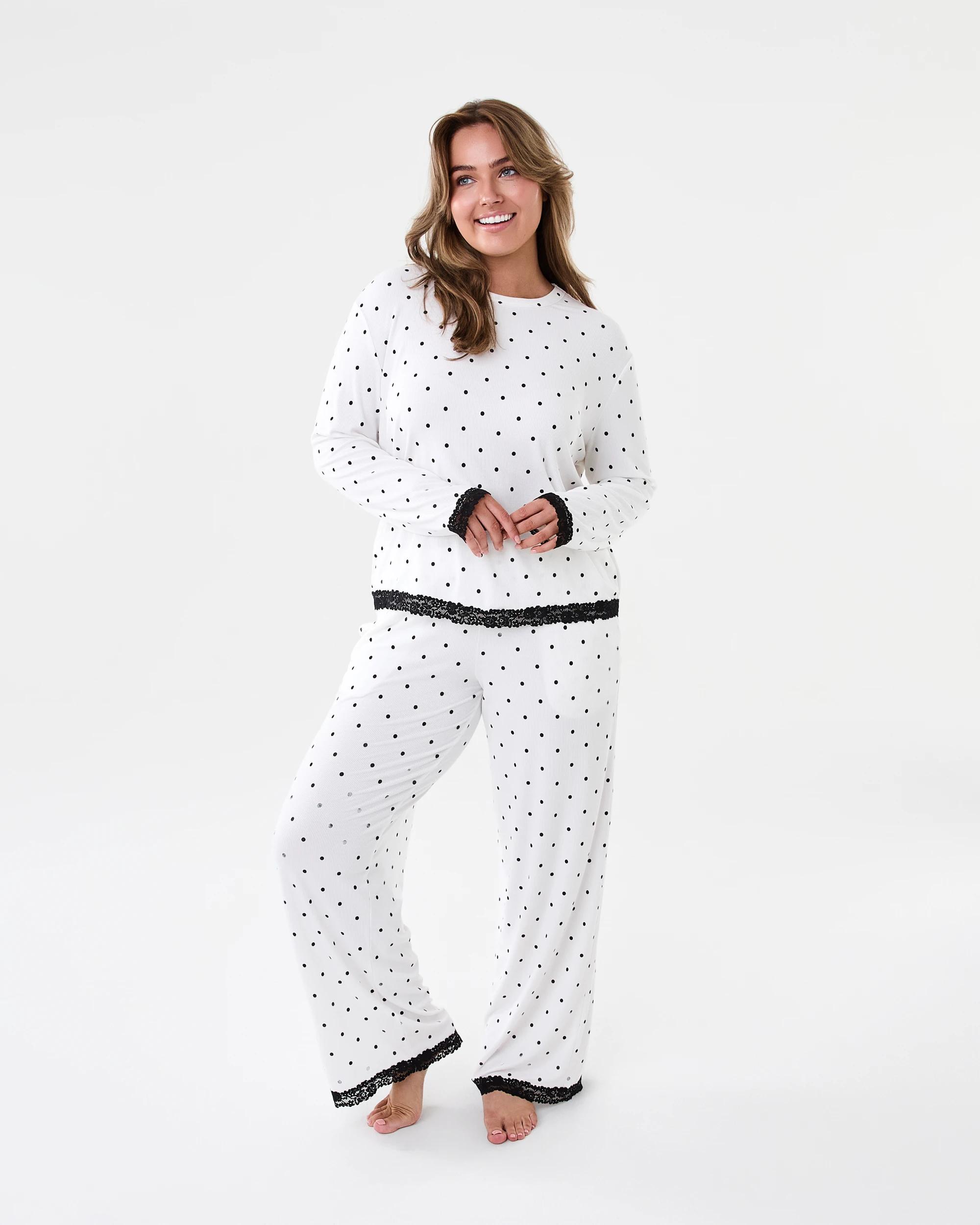 5 Rib Lace Trim Top Dots White, 5 of 5