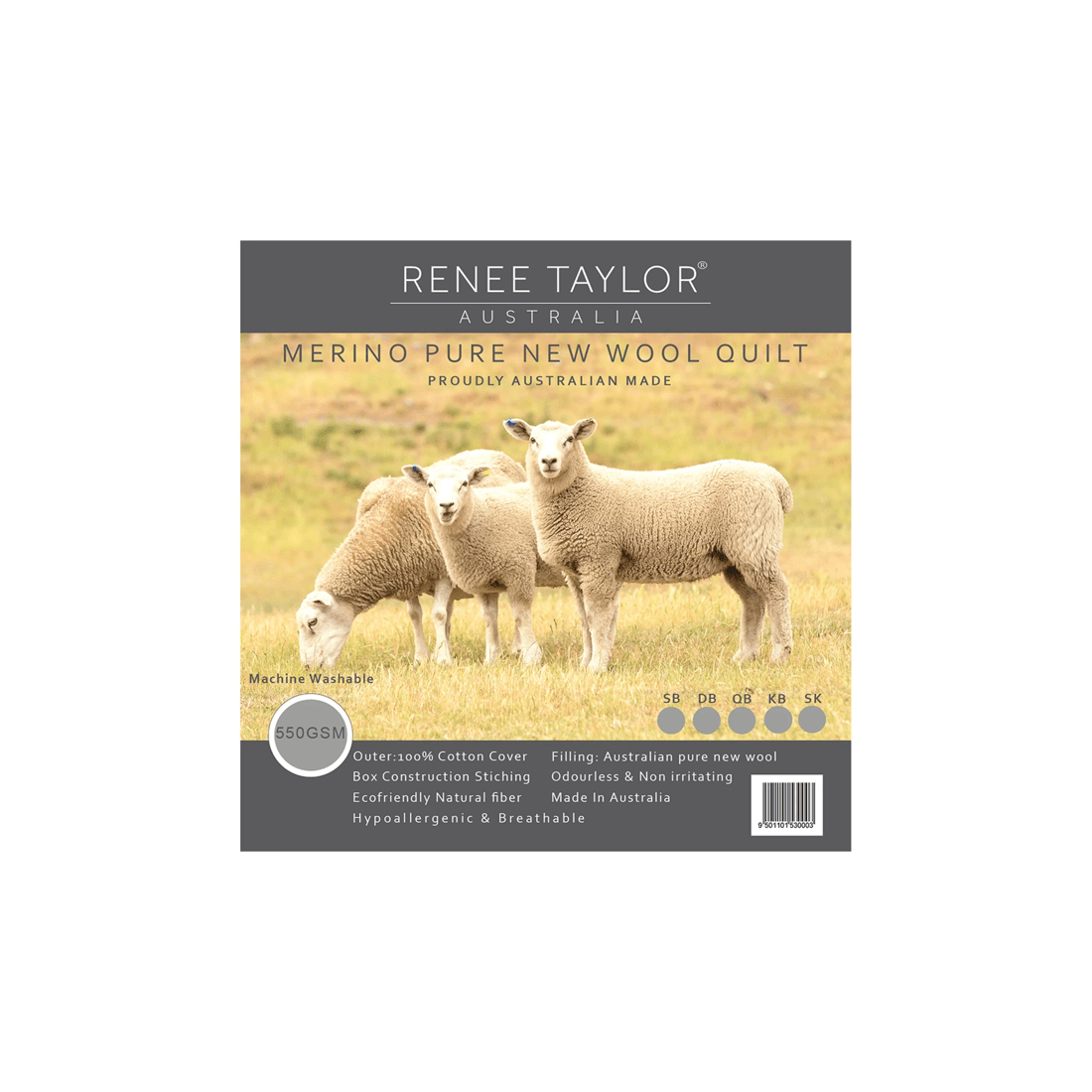 3 Renee Taylor Super King 550gsm Australian Pure Merino Wool Quilt Bedding
 - Super King Bed
 - White, 3 of 3