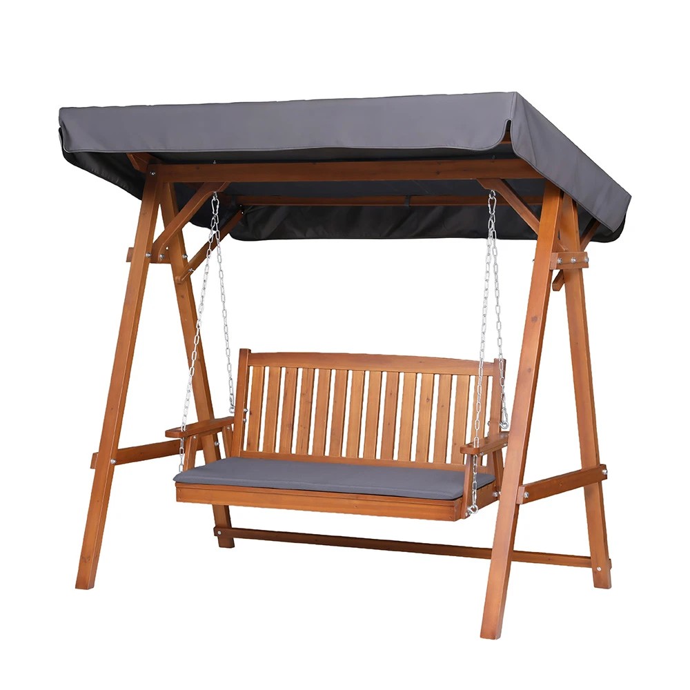 2 Gardeon Outdoor Wooden Swing Chair Garden Bench Canopy Cushion 3 Seater - Multi, 2 of 7