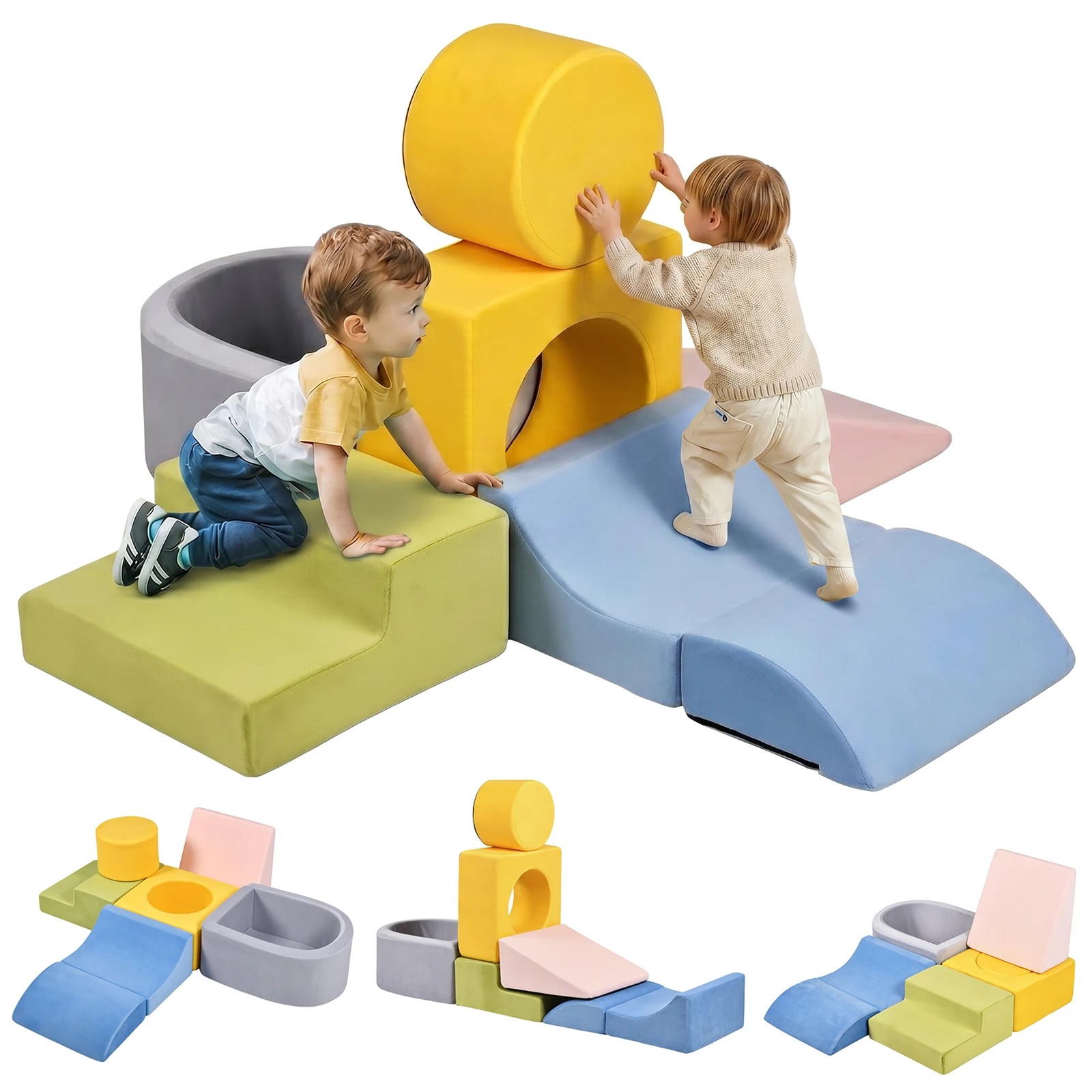 1 Advwin 6-Piece Foam Climbing Blocks Toddler Climbing Toys Baby Foam Blocks Soft Play Set (Balls not Included) - Multi, 1 of 8