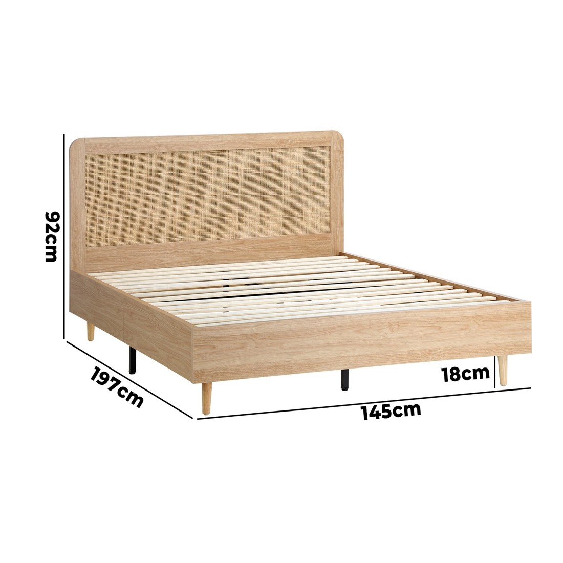 10 Oikiture Double Bed Wooden Bed Frame With Rattan Headboard
 - Natural, 10 of 10