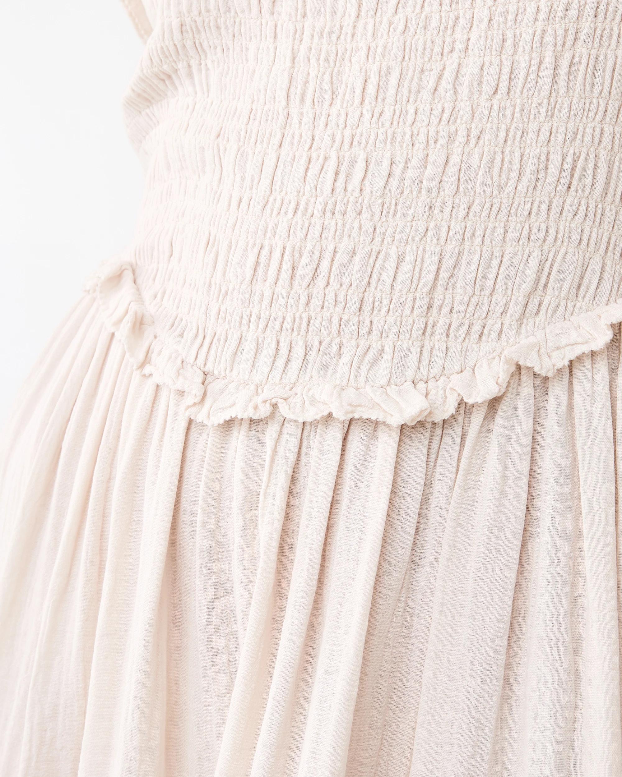 6 Sleeveless Double Cloth Frill Midi Dress Nat Beige, 6 of 7