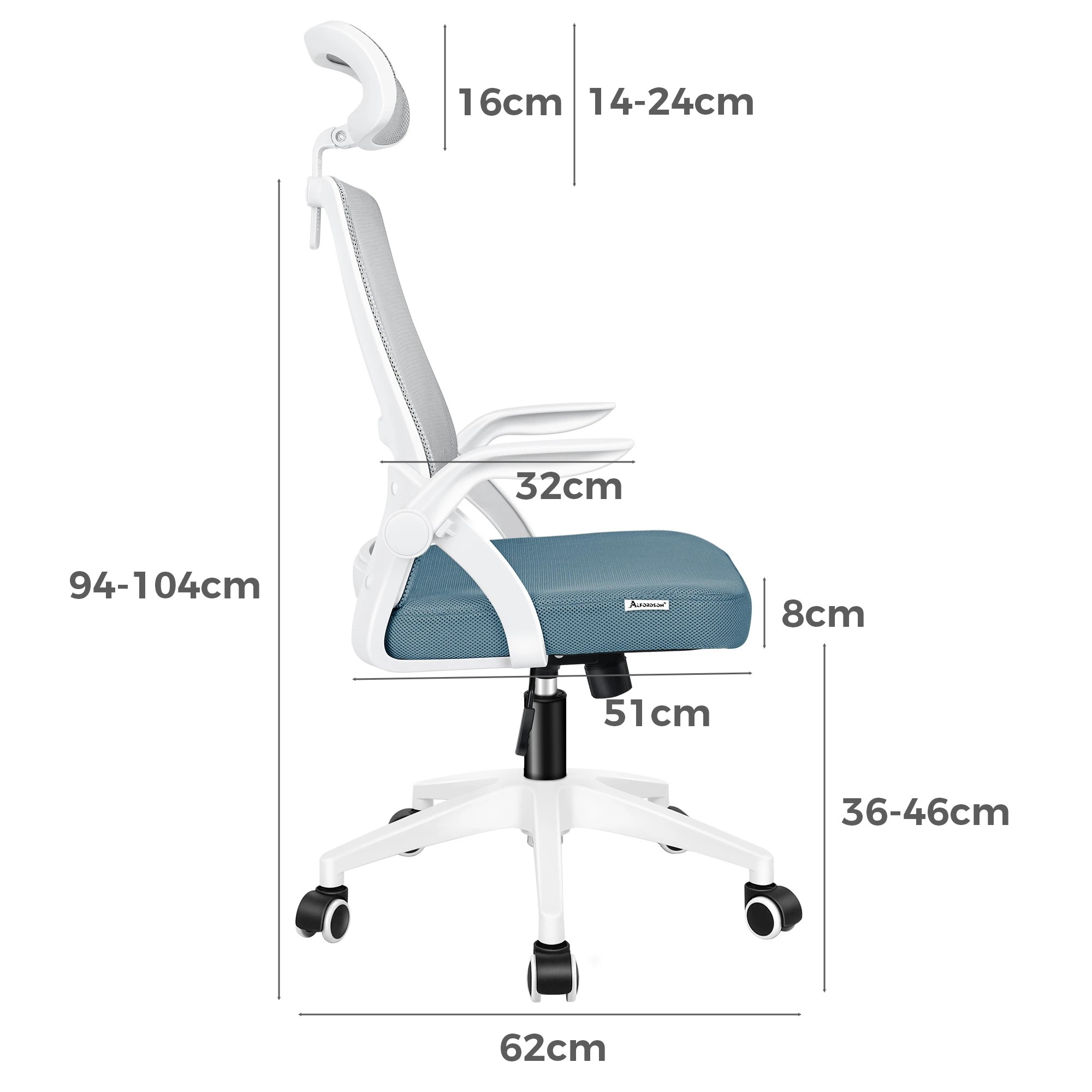7 Alfordson Mesh Office Chair Executive Fabric Seat Tilt Gaming Computer - Blue Grey, 7 of 10