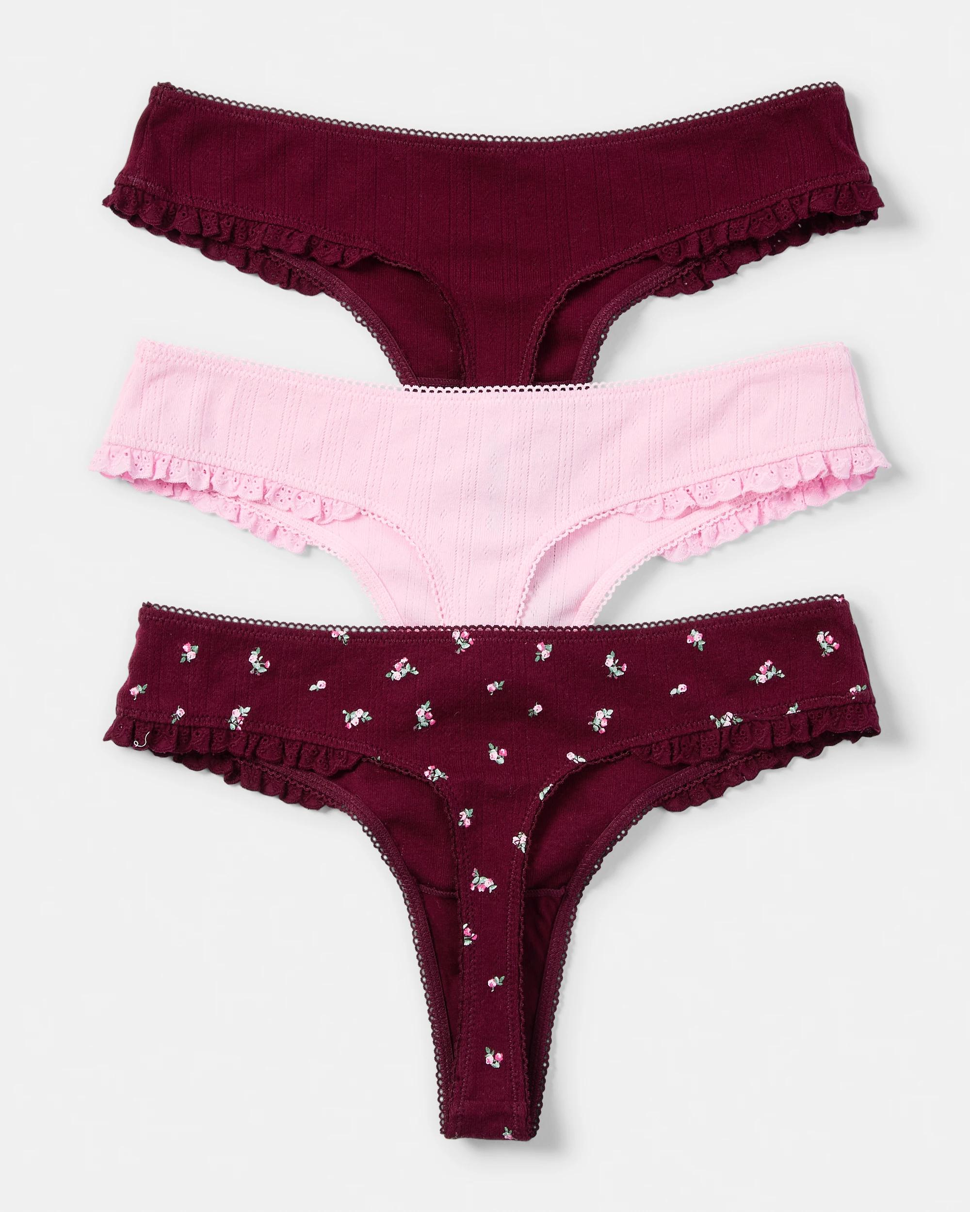 2 3 Pack Pointelle Ruffle G-String Briefs Vlvt Ditsy, 2 of 10